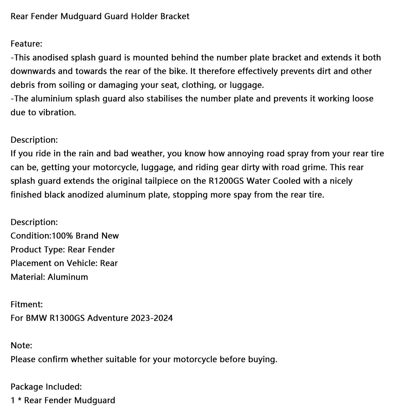 2023-2024 BMW R1300GS ADV Rear Fender Mudguard Guard Holder Bracket