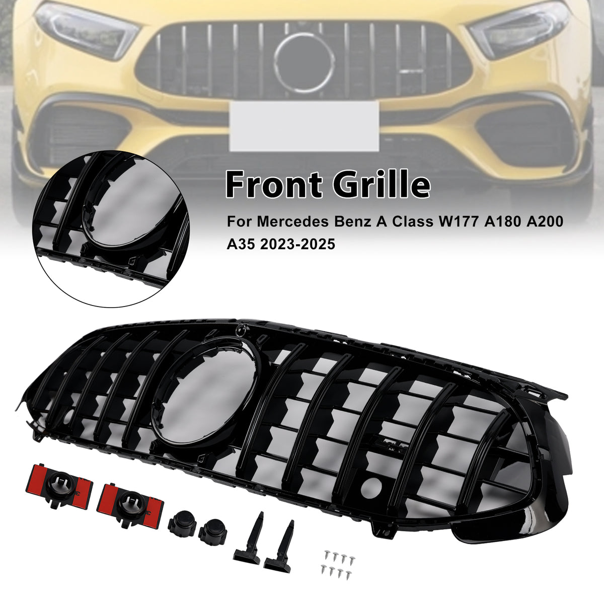 Gloss Black Front Grill Grille Fit Mercedes A-Class W177 A35 A180 2023-2025