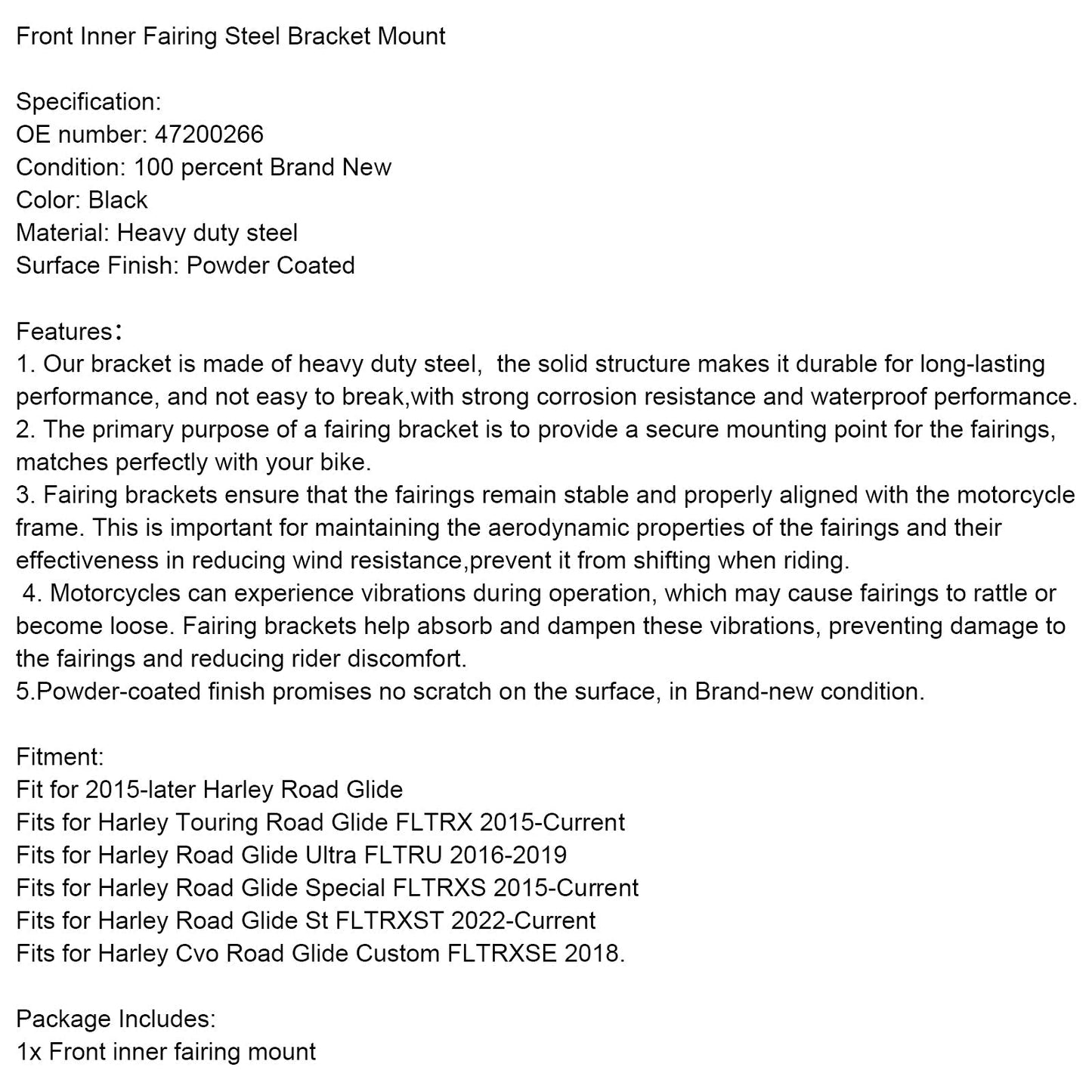 2022-Current Harley Road Glide St FLTRXST Front Inner Fairing Steel Bracket Mount 47200266