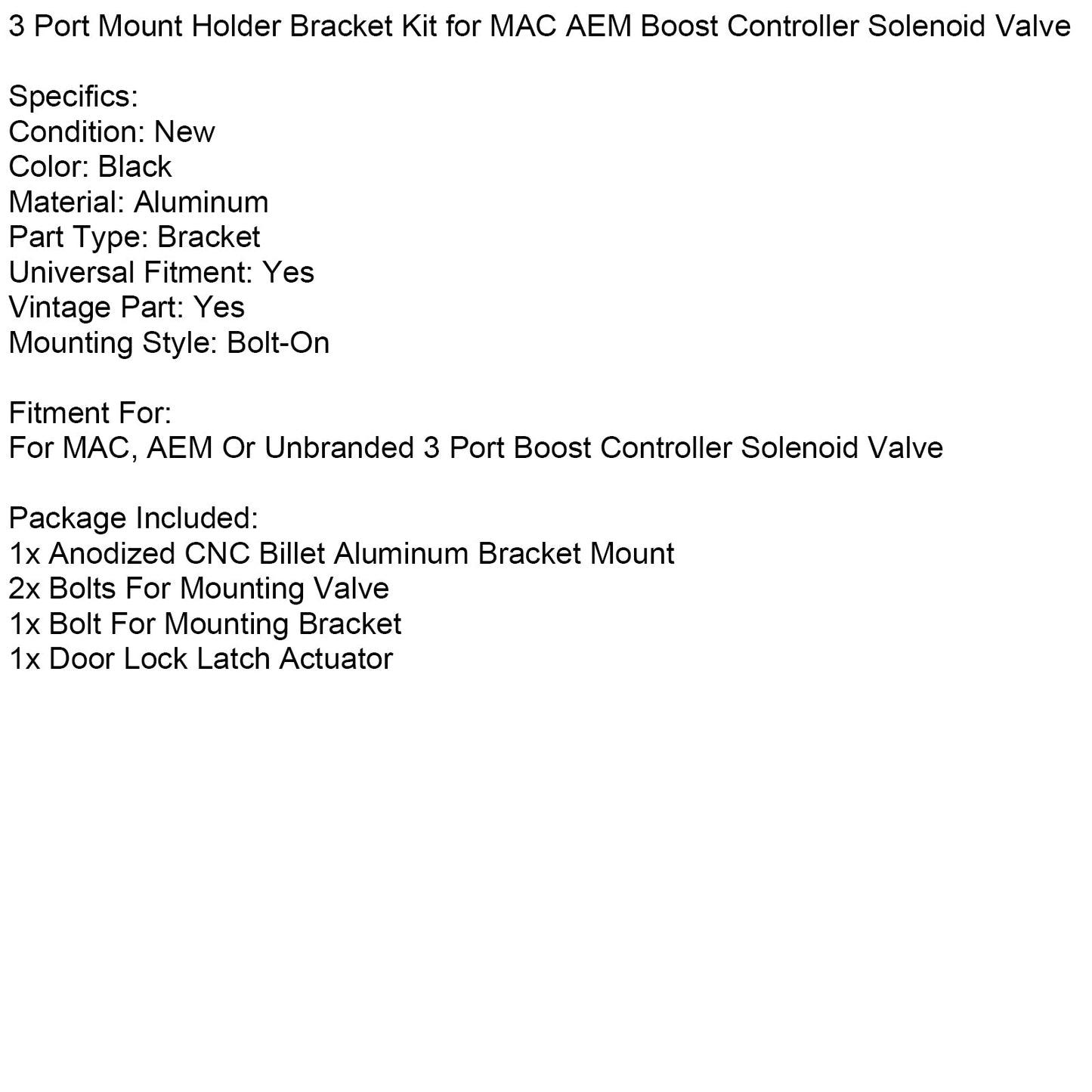 3 Port Mount Holder Bracket Kit for MAC AEM Boost Controller Solenoid Valve