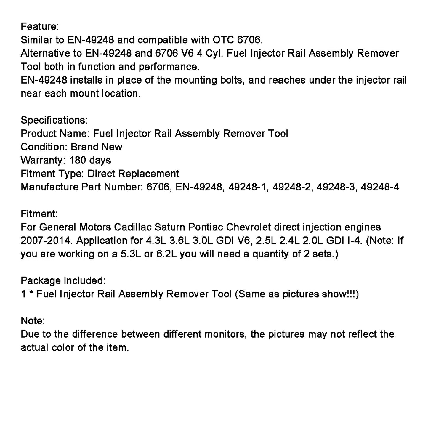 6706 Fuel Injector Rail Assembly Remover Tool EN-49248 Fit GM Fit Cadillac