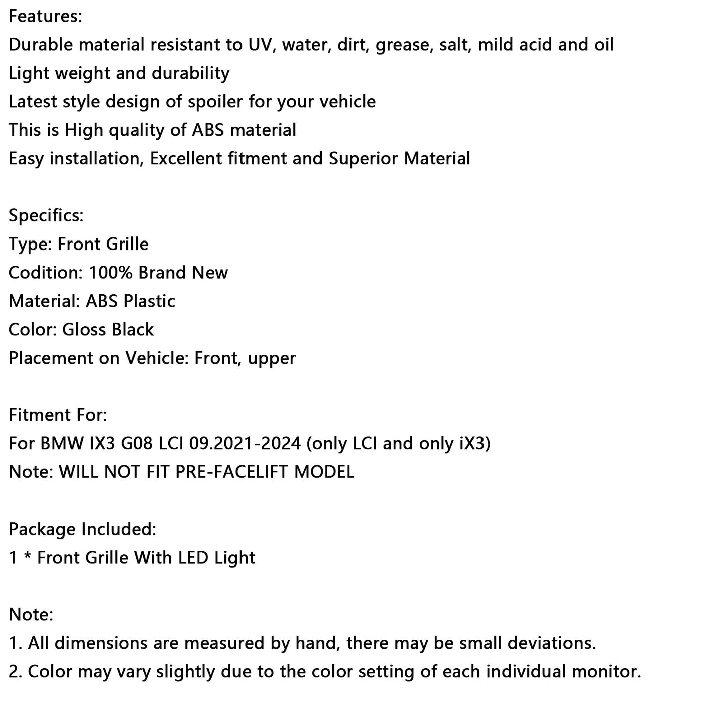 2022-2024 BMW IX3 G08 LCI Double Slat Black Front Kidney Grill Grille