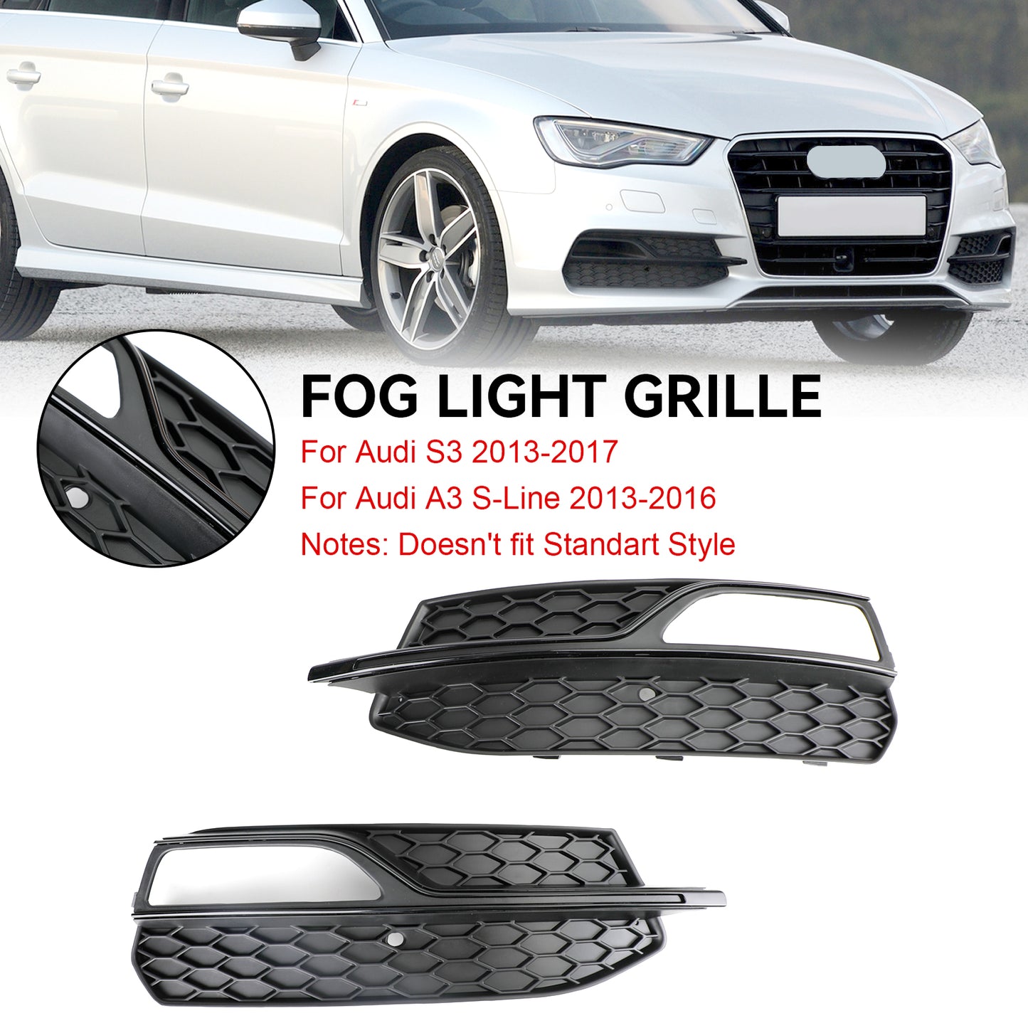 Lower Bumper Fog Light Cover Grill Grille Fit AUDI A3 S3 S-Line 2013-2016