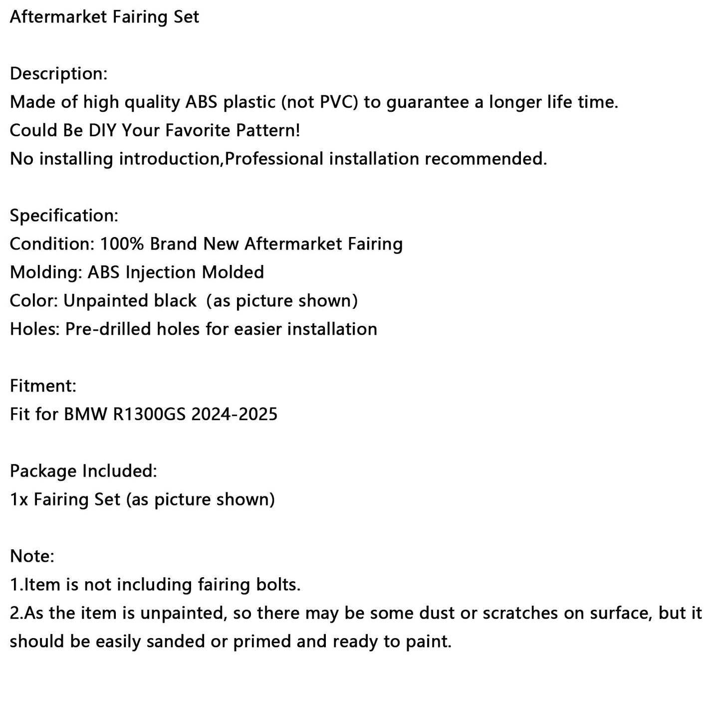 2024-2025 BMW R1300GS Bodywork Fairing Injection Unpainted