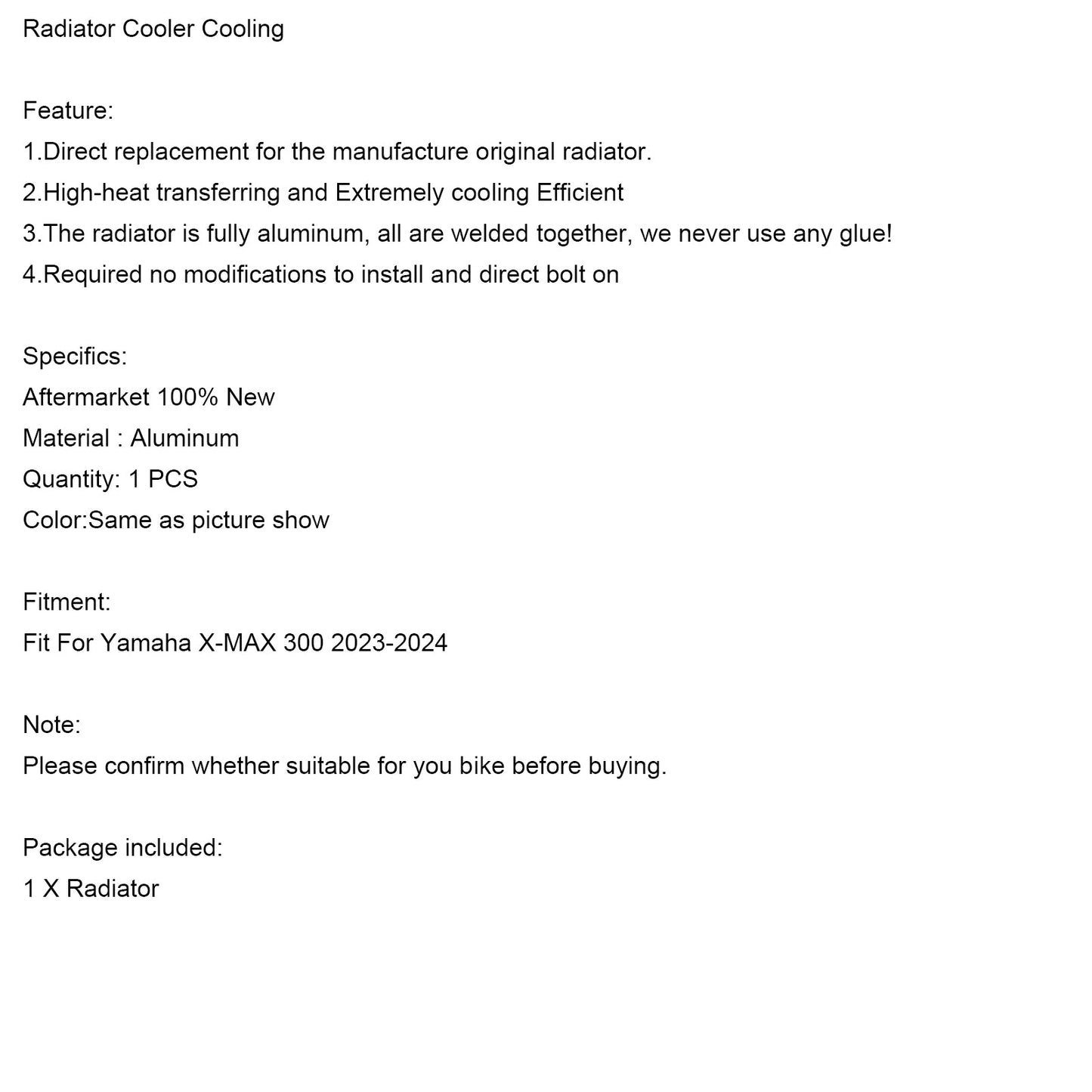 2023-2024 Yamaha X-MAX 300 XMAX Radiator Cooling Engine Cooler