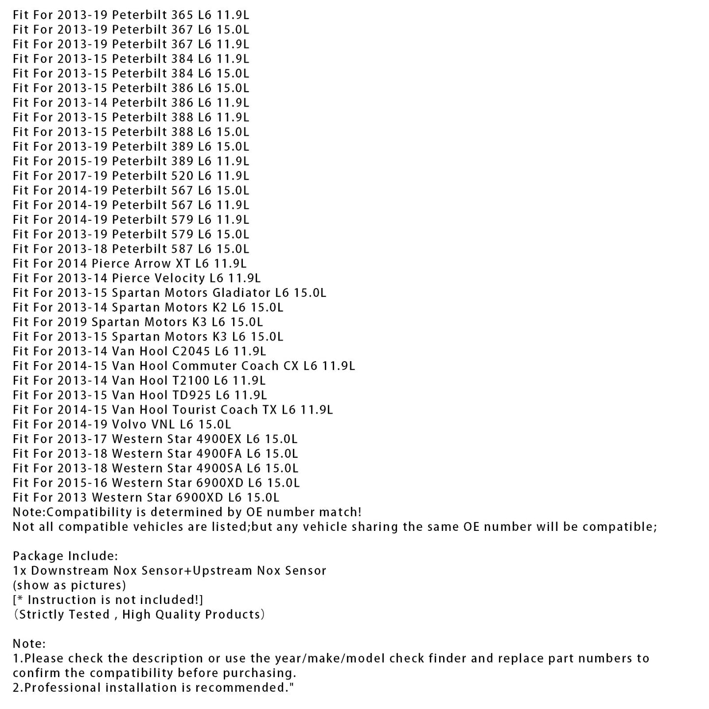 2013-2017 Freightliner XC Modular Rail L6 15.0L Kit Of Nox Sensor 5WK96740B 5WK96741B 4326874