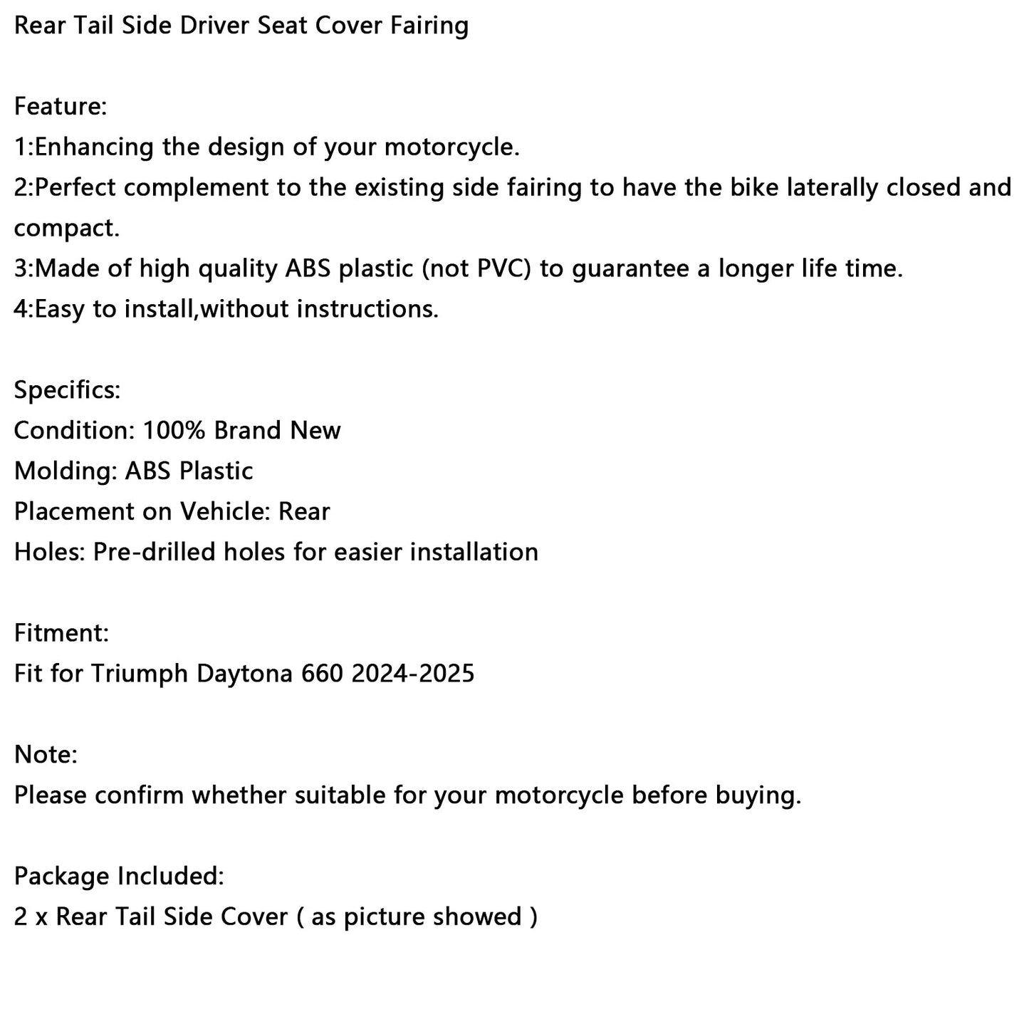 2024-2025 Daytona 660 Rear Tail Side Driver Seat Cover Fairing