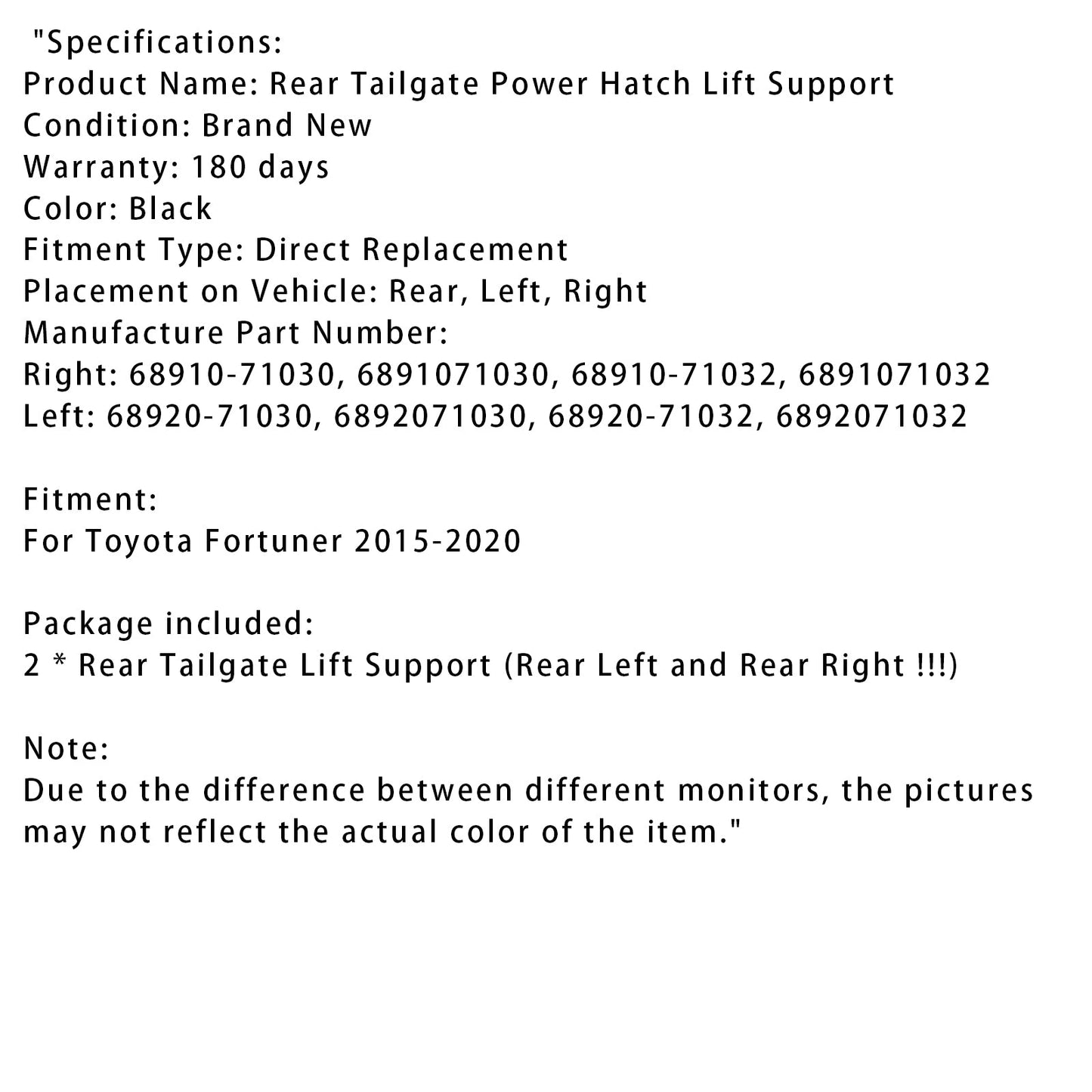 2015-2020 Toyota Fortuner Electric Tailgate Gas Strut 6892071030 6891071032