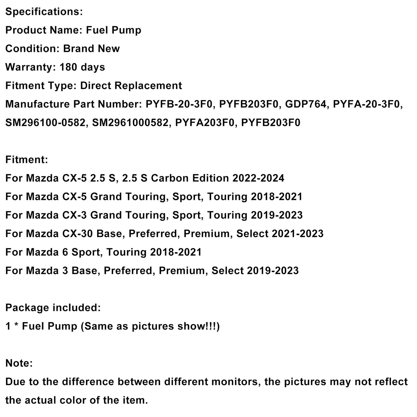 2021-2023 Mazda CX-30 Base, Preferred, Premium, Select High Pressure Fuel Pump PYFB-20-3F0