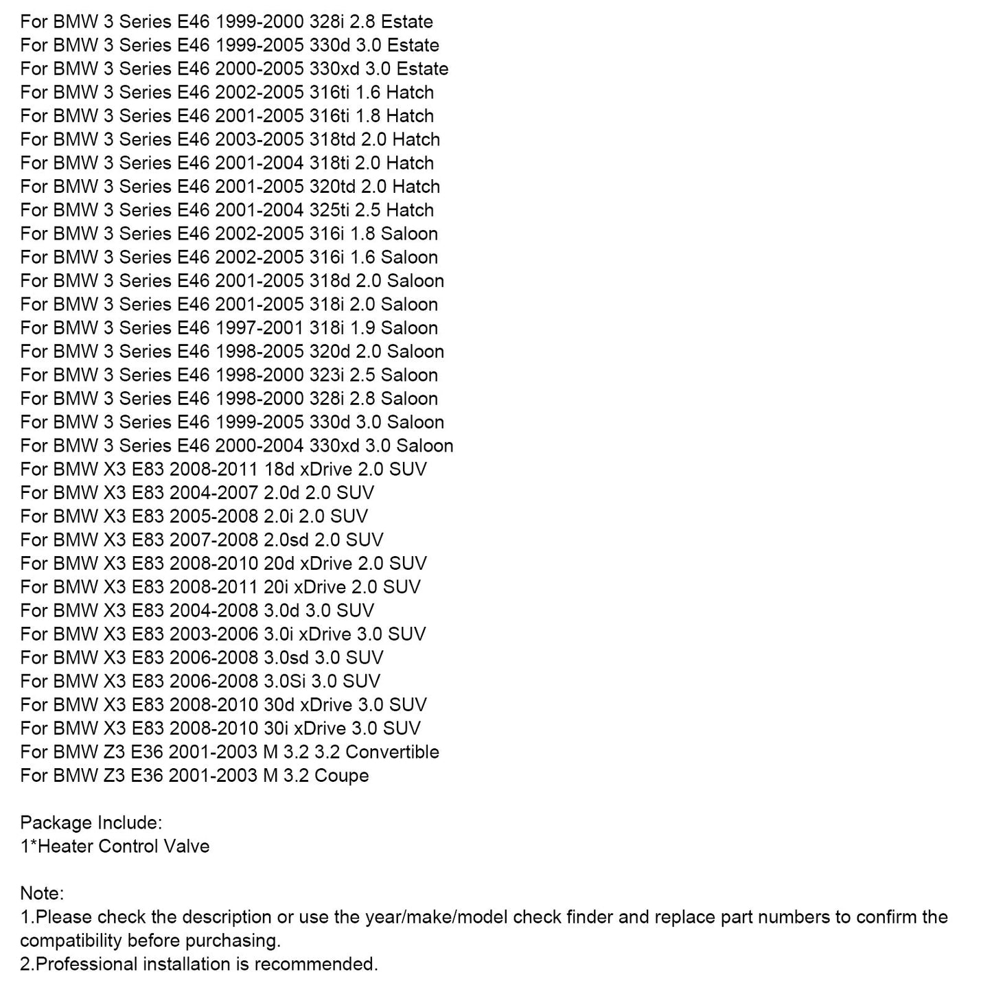 Heater Control Valve 64118369807 For BMW 3 Series E46 X3 E83 Z3 E36 1997-2011