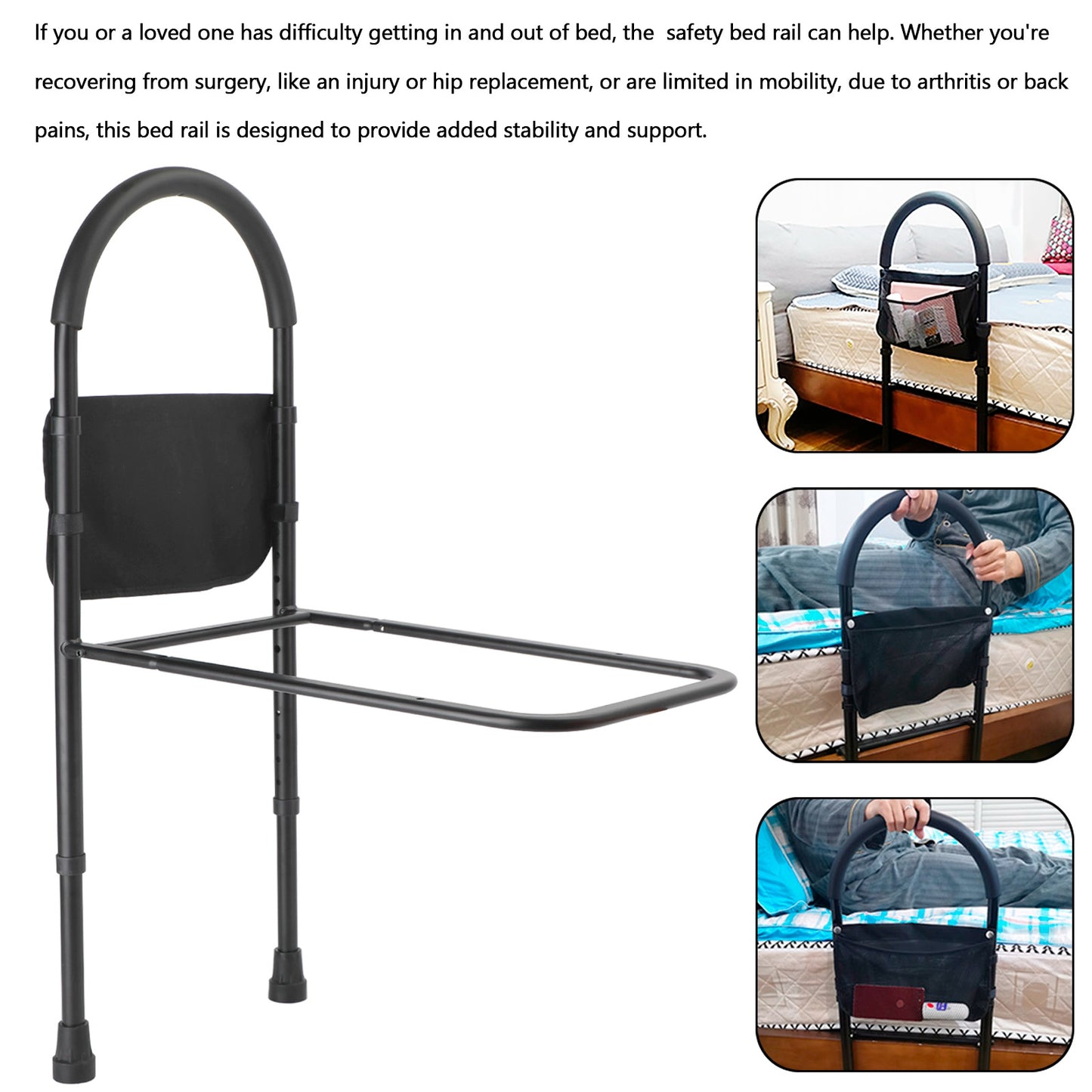 Bed Rail Mobility Aid Guard Adjustable Assist Rail Grab Bar For Senior/Disabled