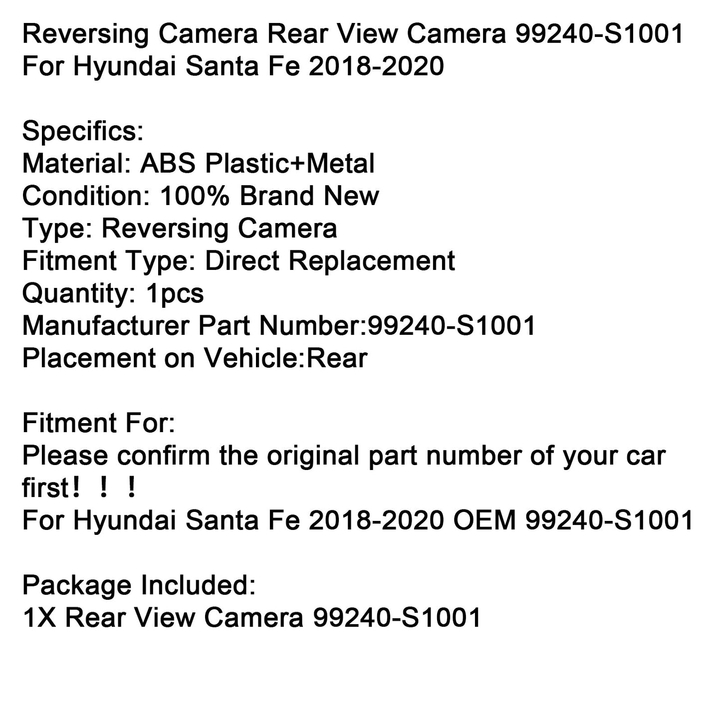 2018-2020 Hyundai Santa Fe Reversing Camera Rear View Camera 99240-S1001