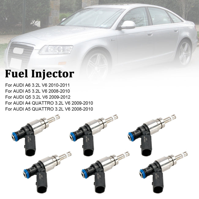 6PCS Fuel Injector 06E906036F Fit Fir Audi Q5 A4 A5 A6 3.2L V6 2008-2011 0261500037