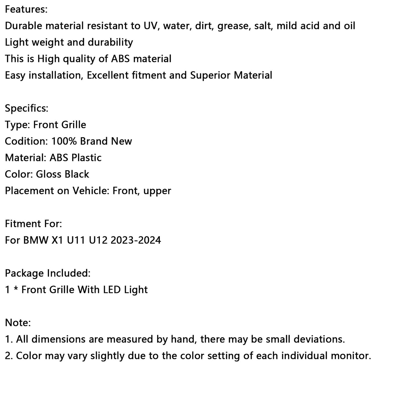 2023-2024 BMW X1 U11 U12 Gloss Black Front Bumper Kidney Grill Grille