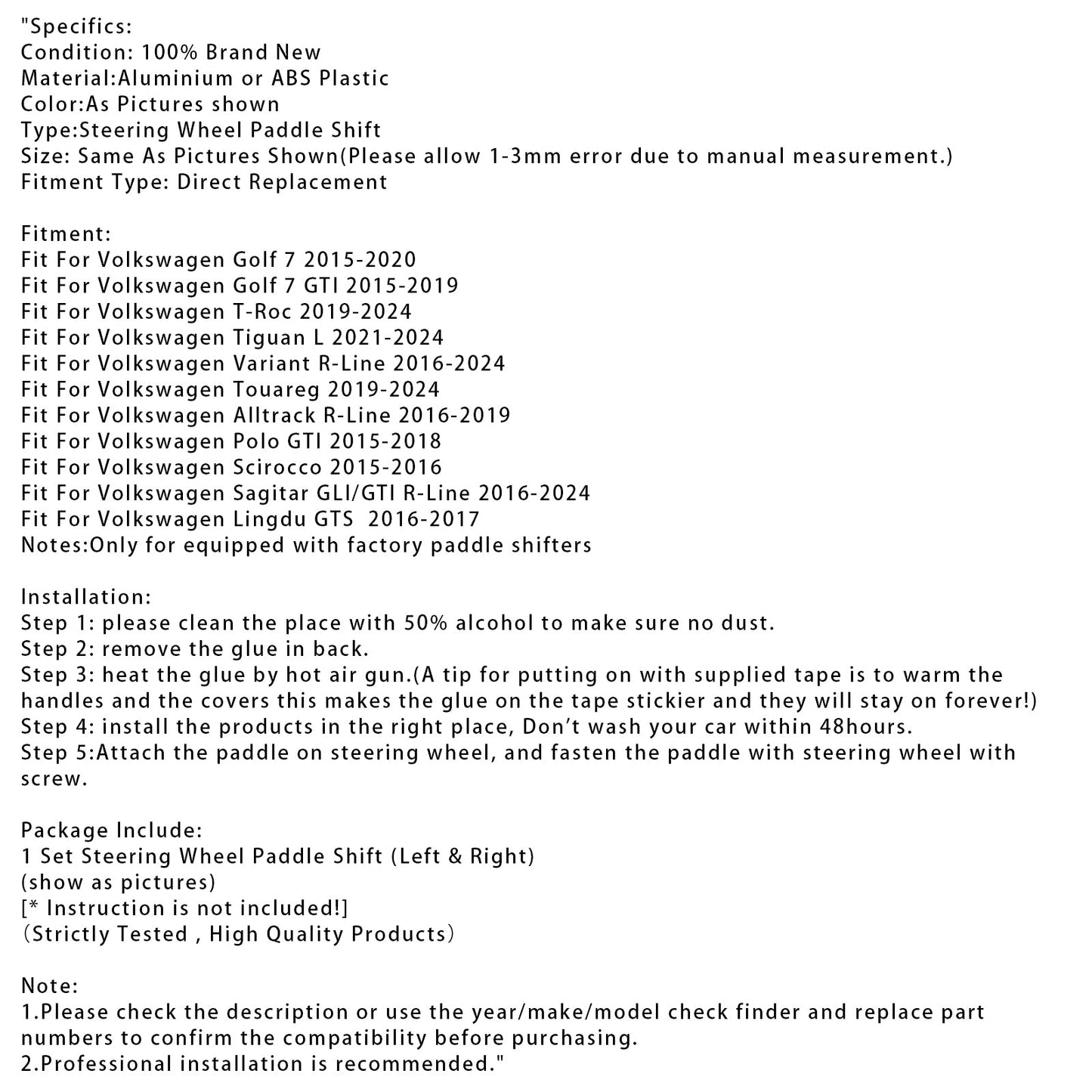 Steering Wheel Paddle Shifter Extension For VW Golf 7 T-ROC