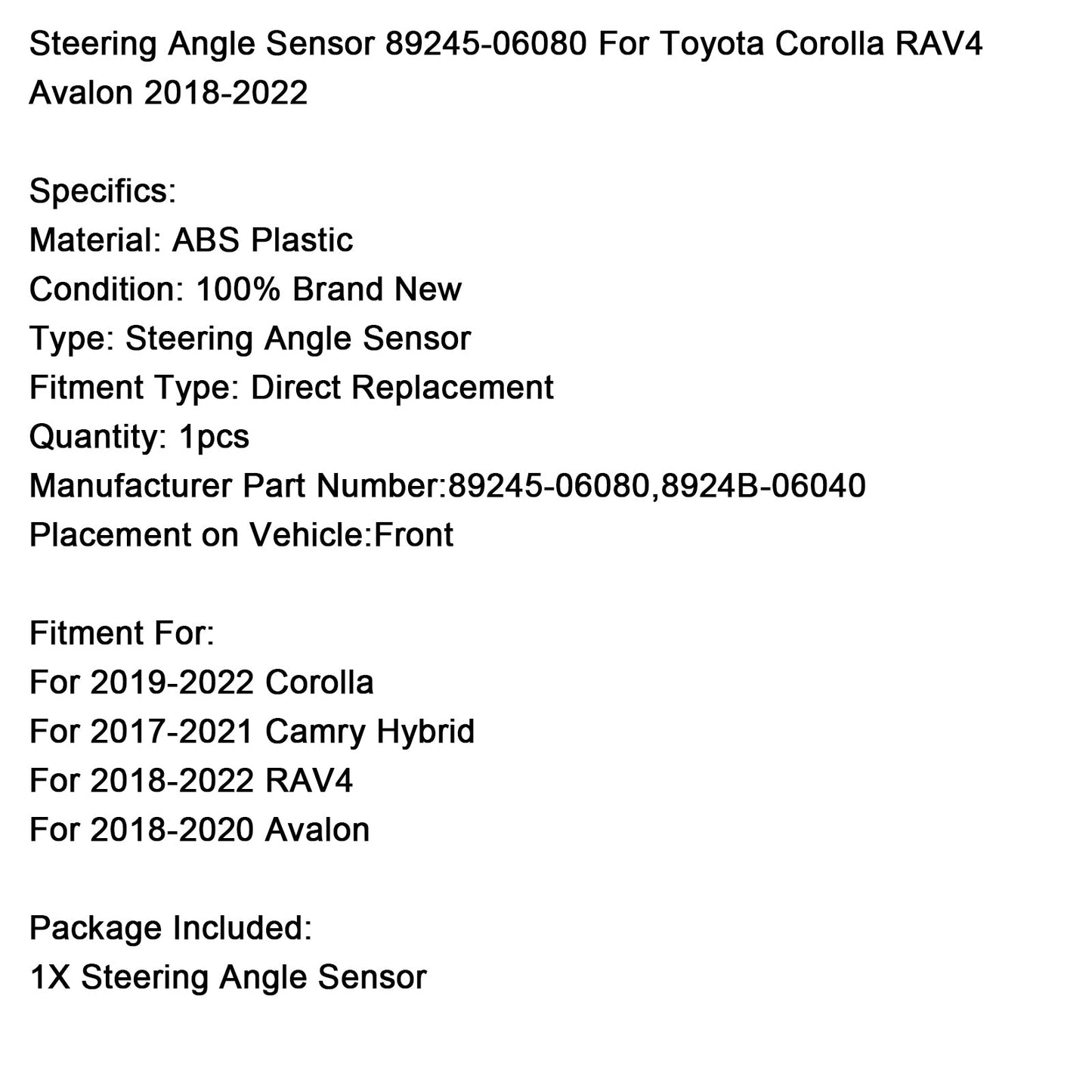 2018-2020 Avalon Steering Angle Sensor 89245-06080