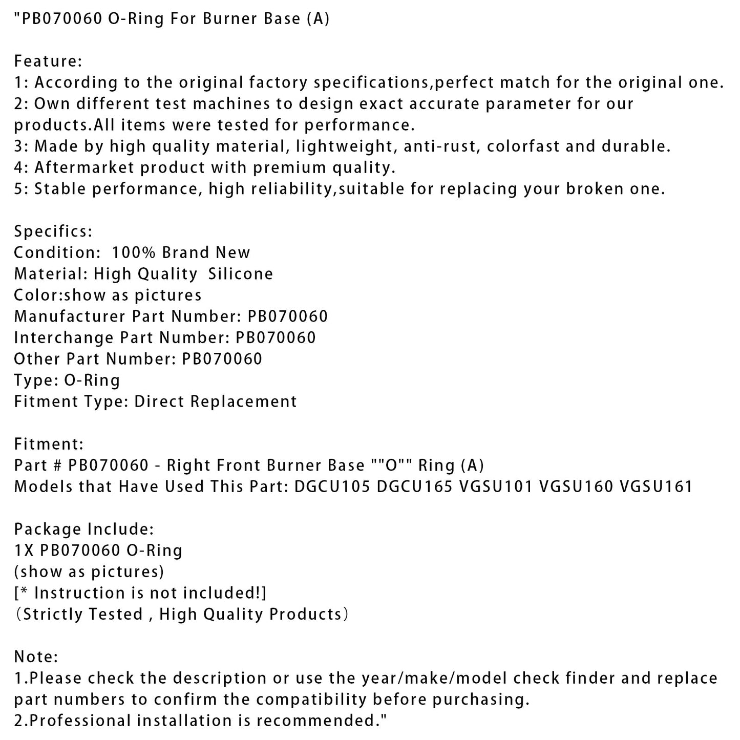 PB070060 O-Ring For Burner Base (A)