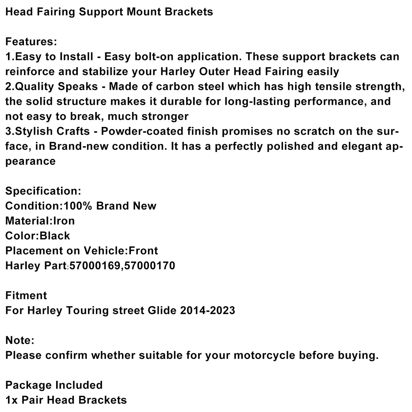 2014-2023 Harley Touring street Glide Head Mount Brackets 57000169 57000170