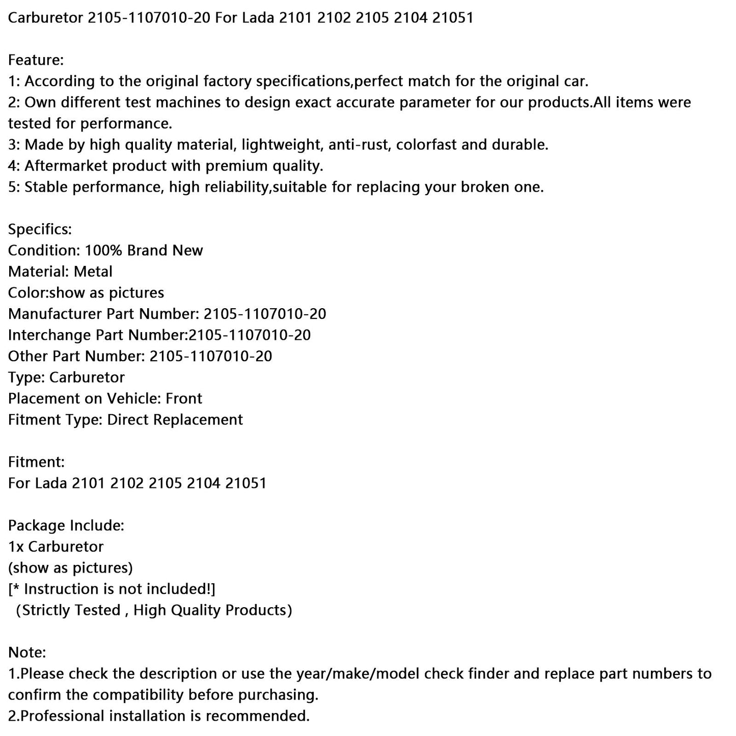 Lada 2101 2102 2105 2104 21051 Carburetor 2105-1107010-20