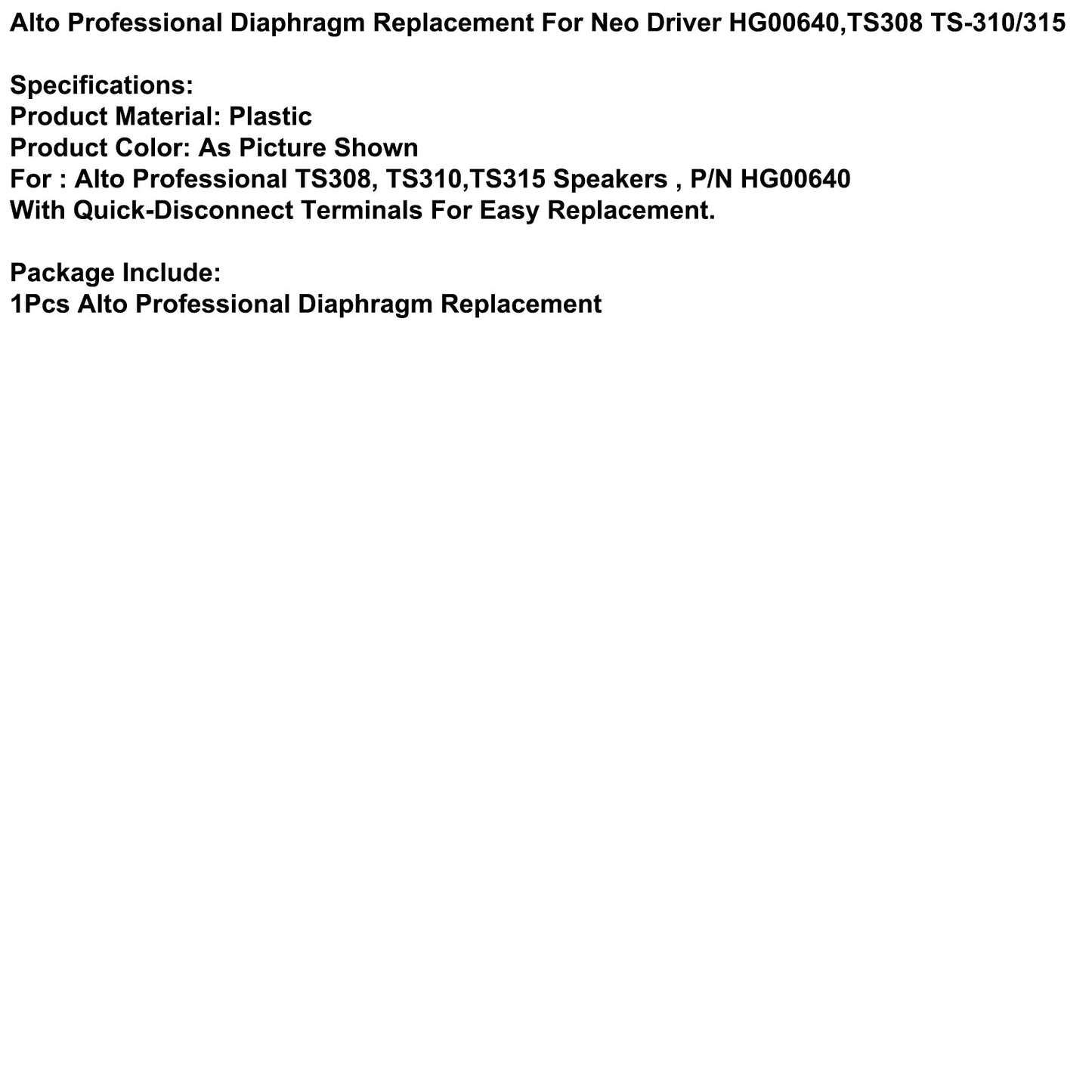 Alto Professional Diaphragm Replacement For Neo Driver HG00640 TS308 TS-310/315