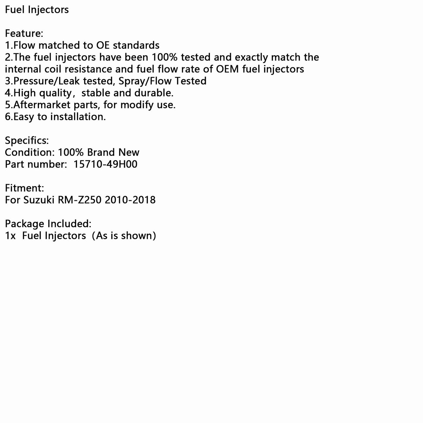 2010-2018 Suzuki RMZ250 RM-Z250 Fuel Injector 15710-49H00 1571049H00