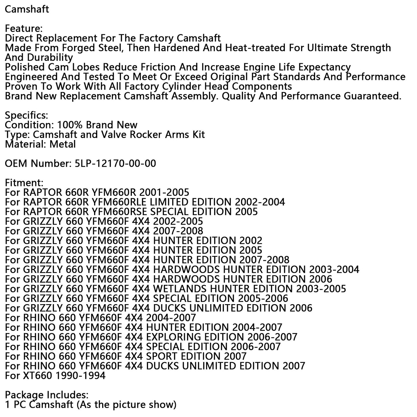 2007-2008 GRIZZLY 660 YFM660F 4X4 HUNTER EDITION Camshaft Rocker Arm 5LP-12170-00-00