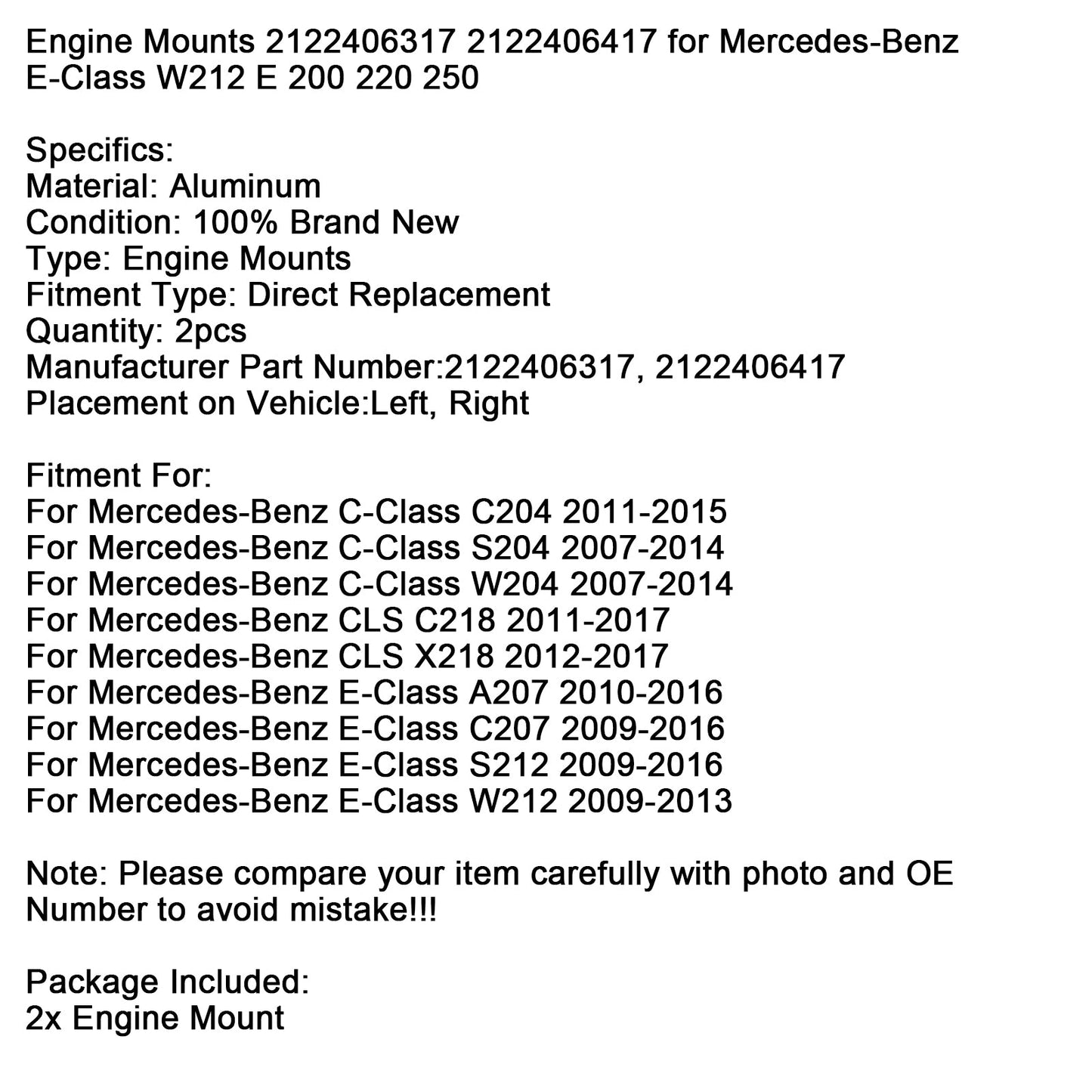 2011-2017 Mercedes-Benz CLS C218 2x Left + Right Engine Mounts 2122406317 2122406417