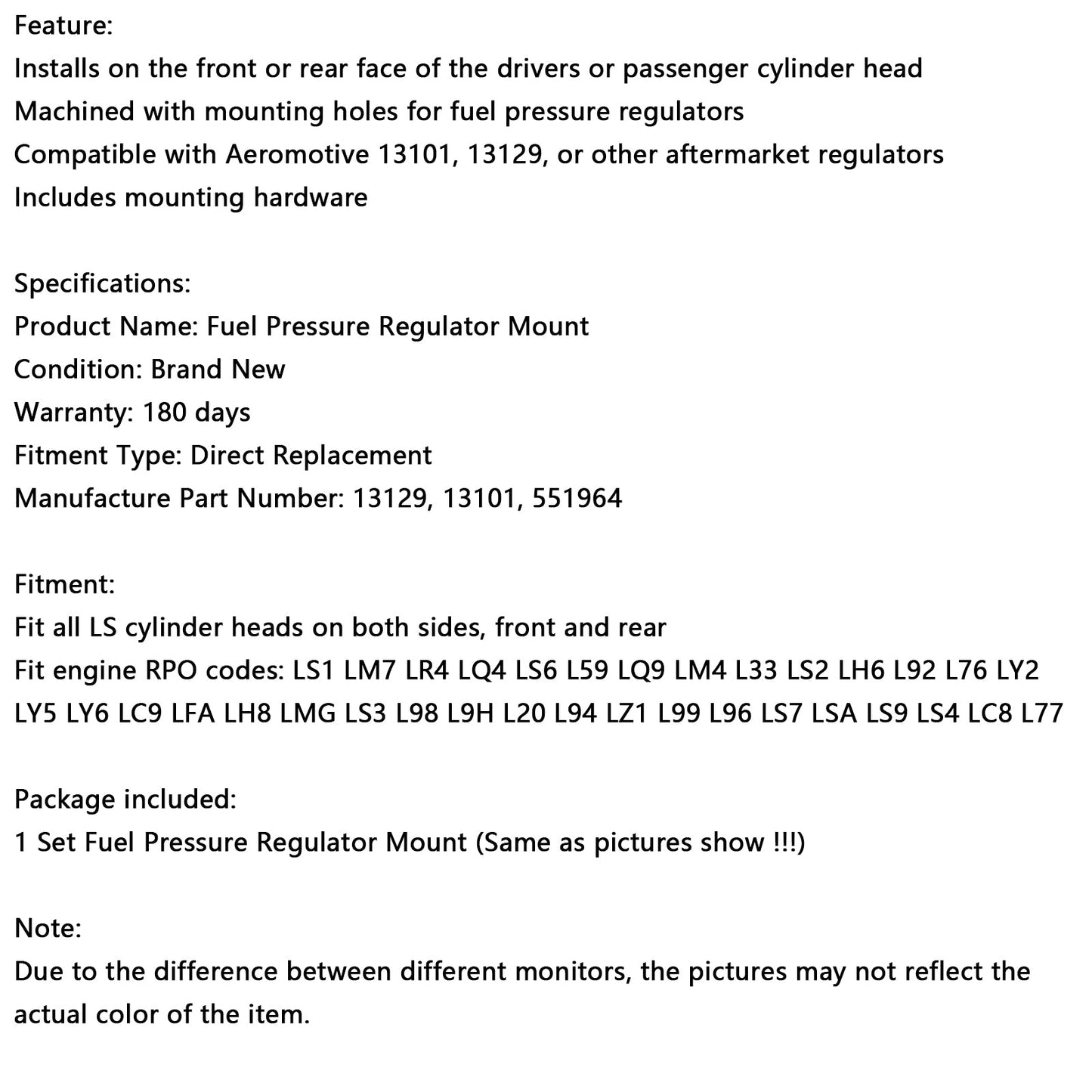 Fuel Pressure Regulator Mount Fit LS Cylinder Head Mounting Billet Fit Chevy