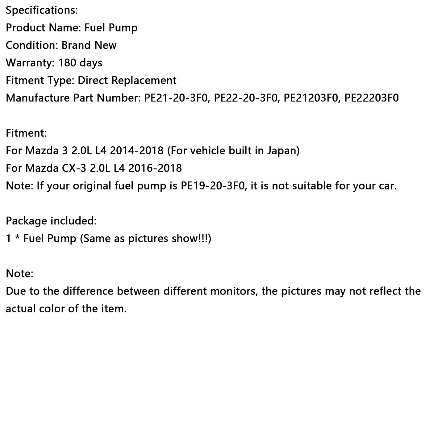 High Pressure Fuel Pump PE22-20-3F0 Fit Mazda 3 2014-2018 CX-3 2016-2018 2.0L