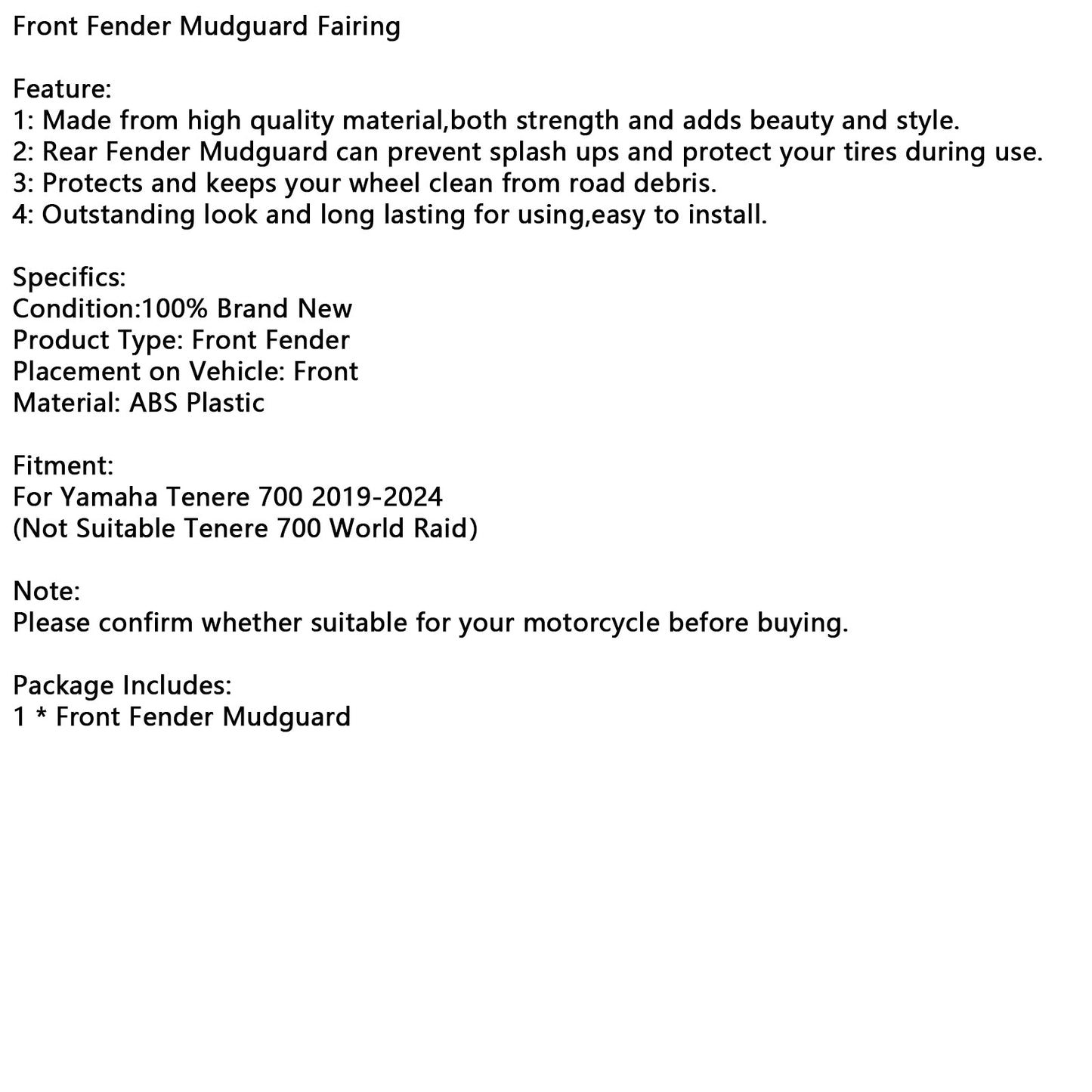 2019-2024 Yamaha Tenere 700 Front Fender Mudguard Fairing