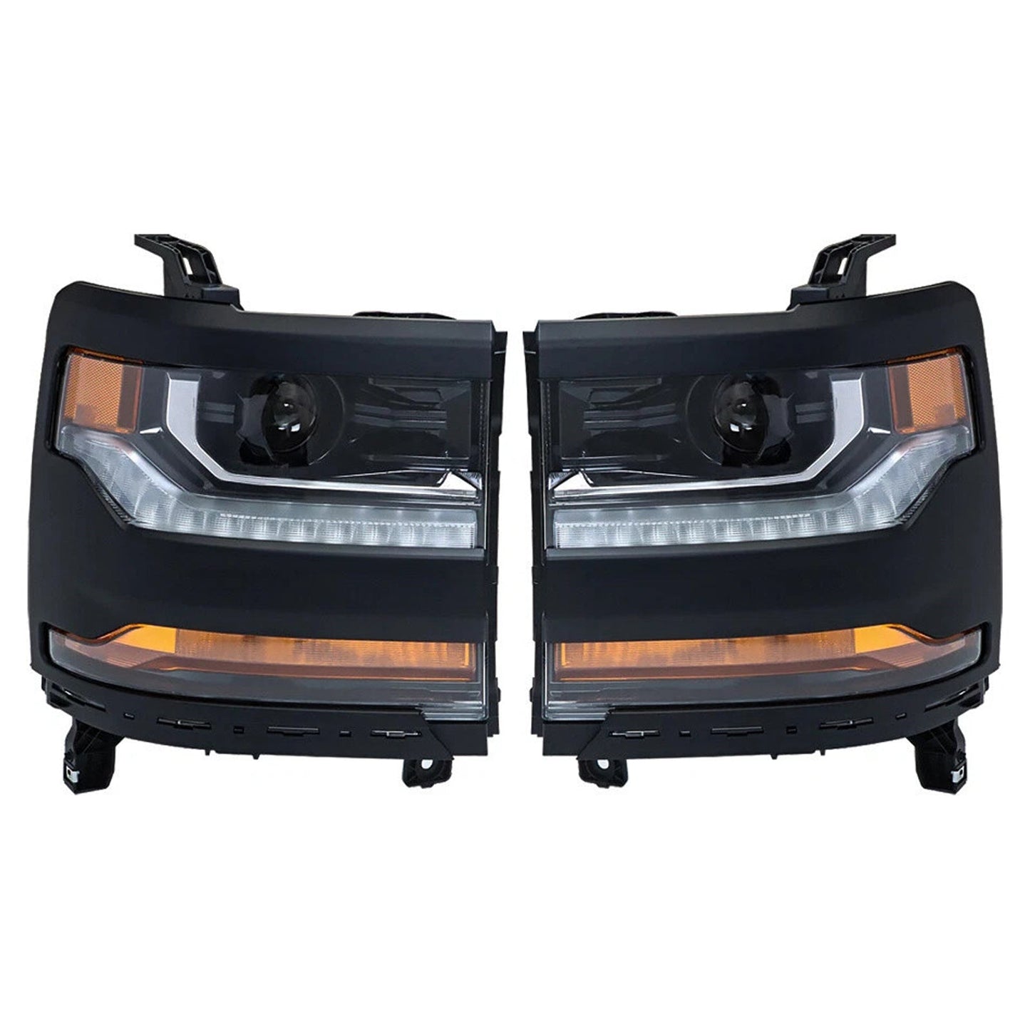 2016-2019 For Chevy Silverado 1500 Left+Right LED Headlight Gloss Black 84357696 84893098
