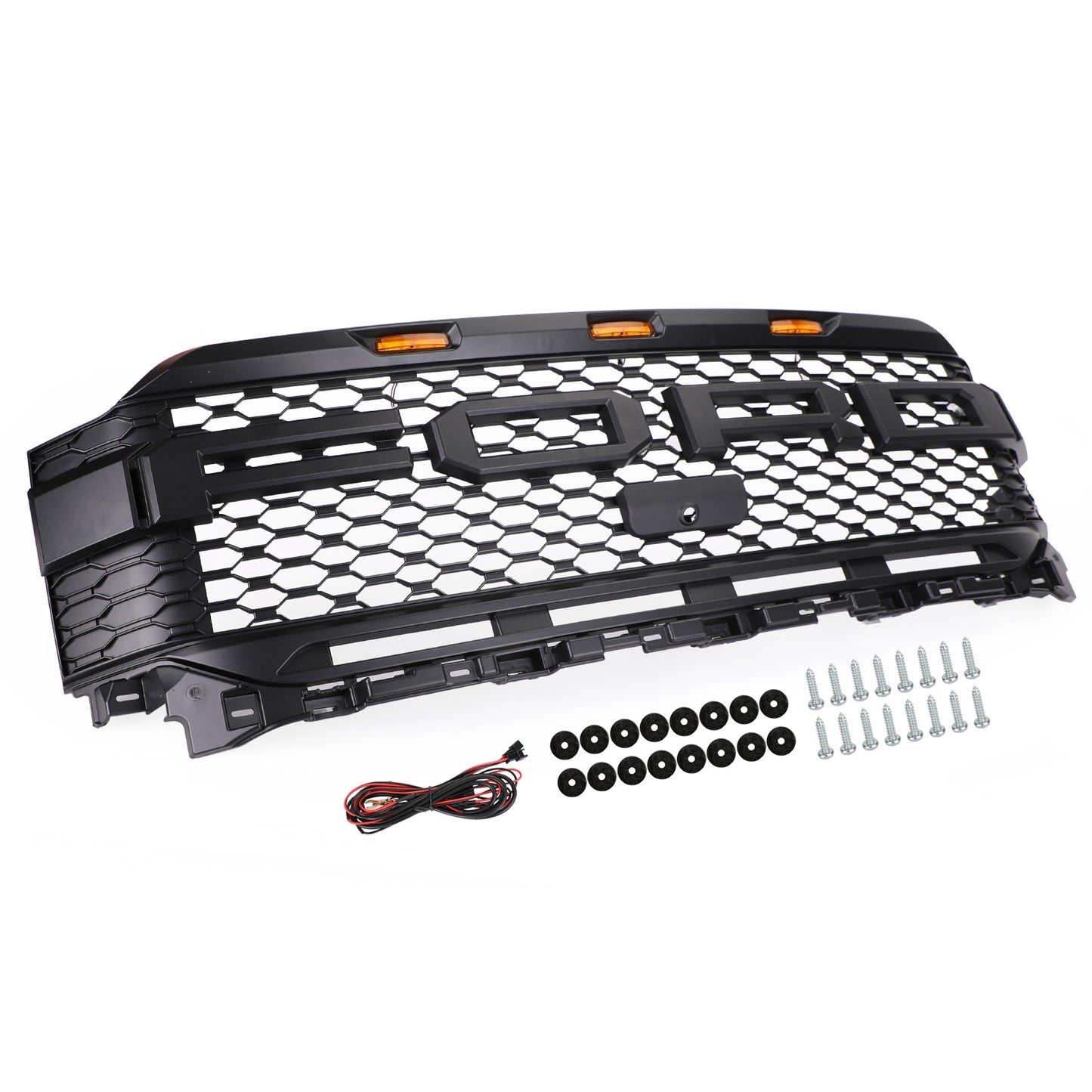 2021-2022 Ford F150 Raptor Style Replacement ABS Front Bumper Grille Grill W/ LED