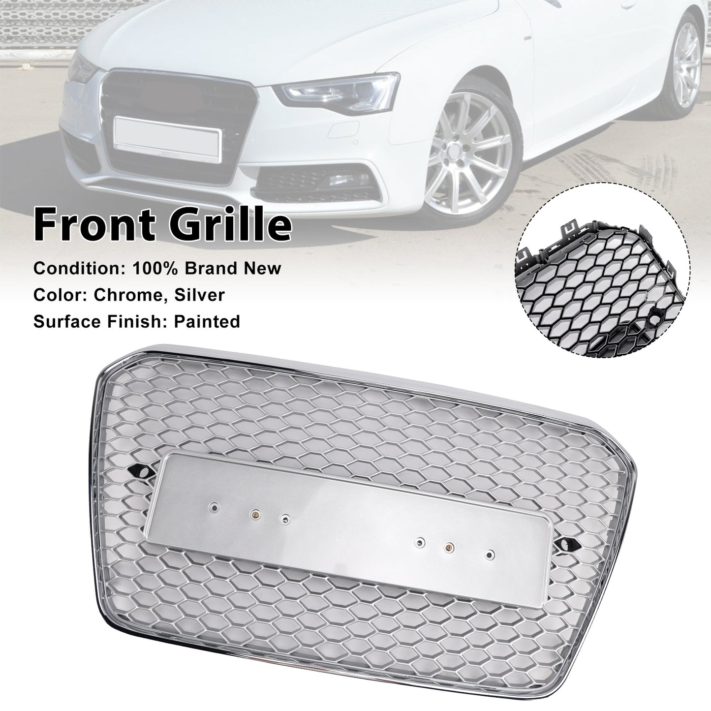 Audi A5 S5 B8.5 2013-2016 RS5 Style Honeycomb Front Bumper Grille Grill Chrome Silver