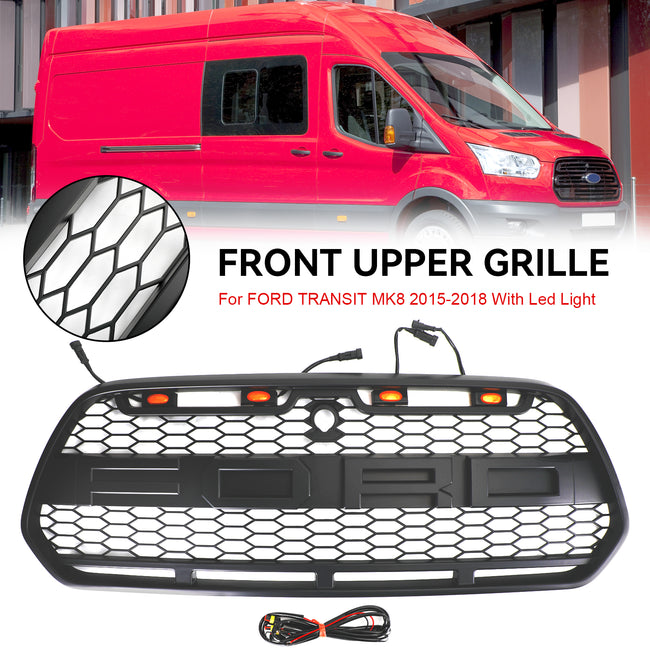 2015-2018 Ford Transit MK8 Raptor Front Bumper Grille Grill w/LED Matt Black