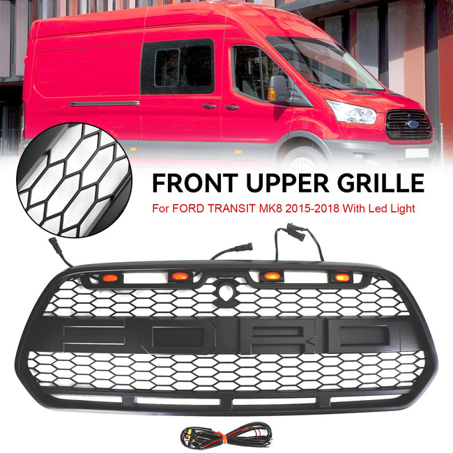 Ford Transit MK8 Raptor 2015-2018 Front Bumper Grille Grill w/LED Matt Black