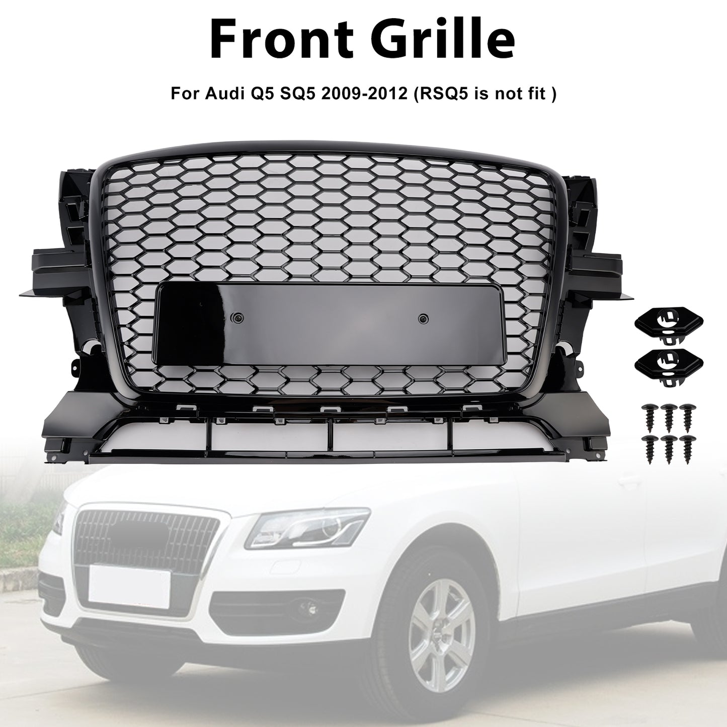 Gloss Black Front Bumper Grill Grille 8R0853651B Fit Audi Q5 2009-2012