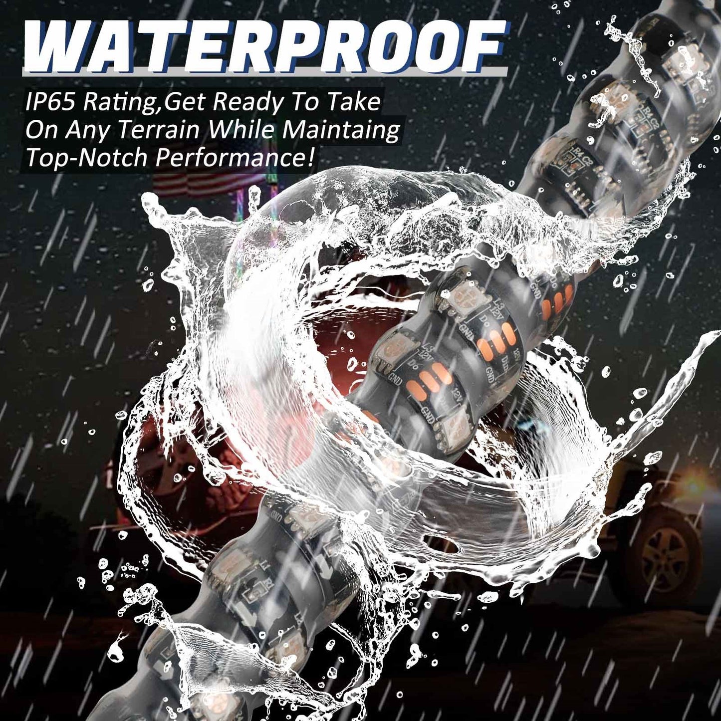 2X 3ft RGB LED Light Whip Antenna W/ Flag Remote Control For Polaris RZR UTV ATV