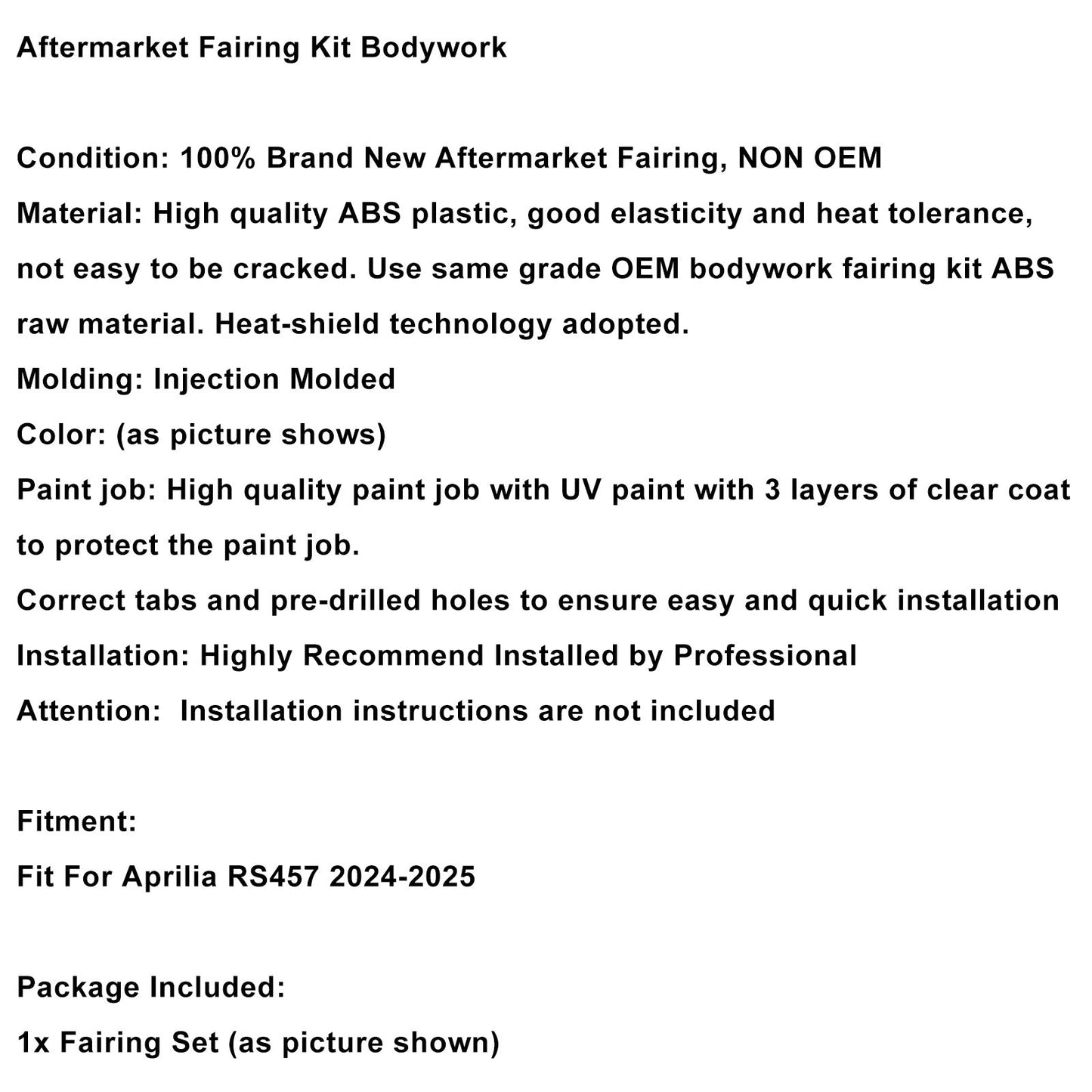 Injection ABS Plastic Bodywork Fairing Kit for Aprilia RS457 2024-2025 05#