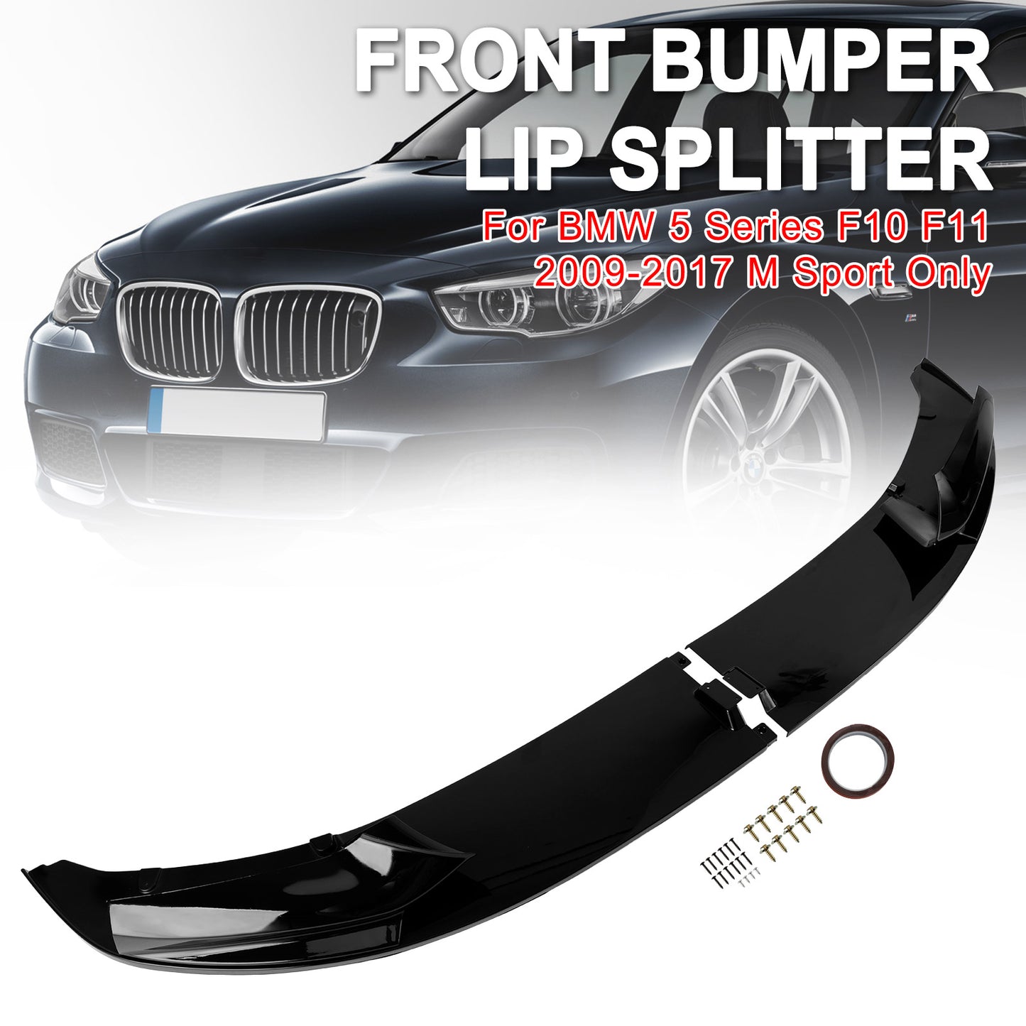 Gloss Black Front Splitter Lip Diffuser Fit BMW 5 Series F10 M Performance