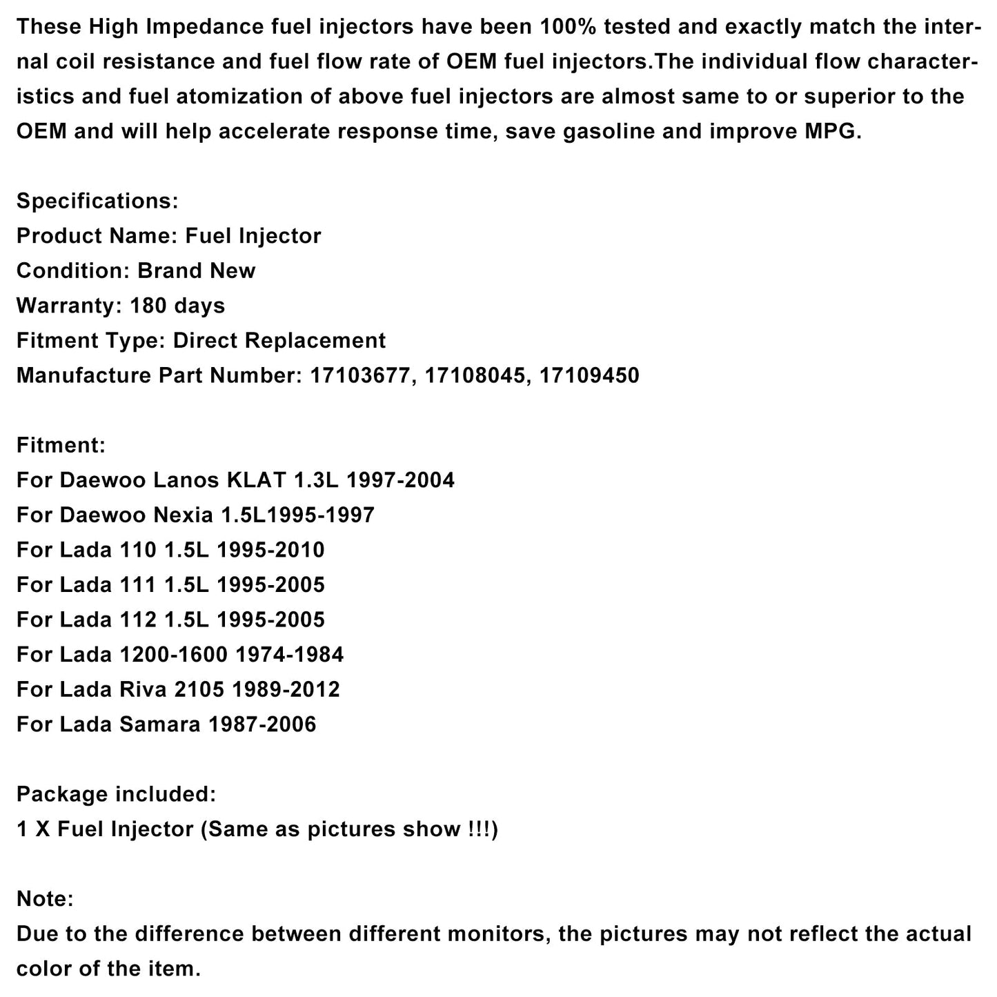1PCS Fuel Injector 17109450 Fit Daewoo Lanos 1997-2004 Fit Nexia 1995-1997