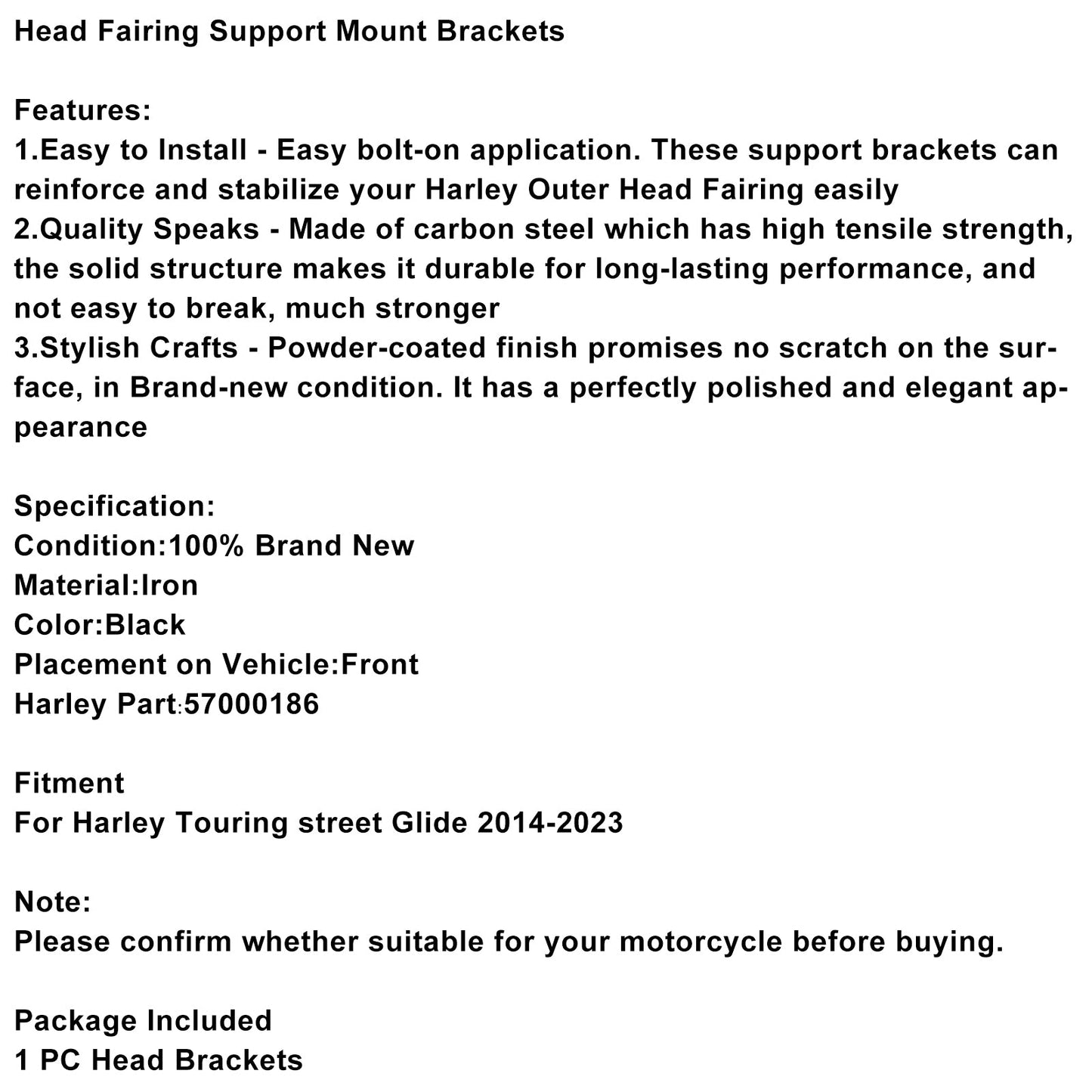 2014-2023 Touring street Glide Head Fairing Mount Brackets 57000186