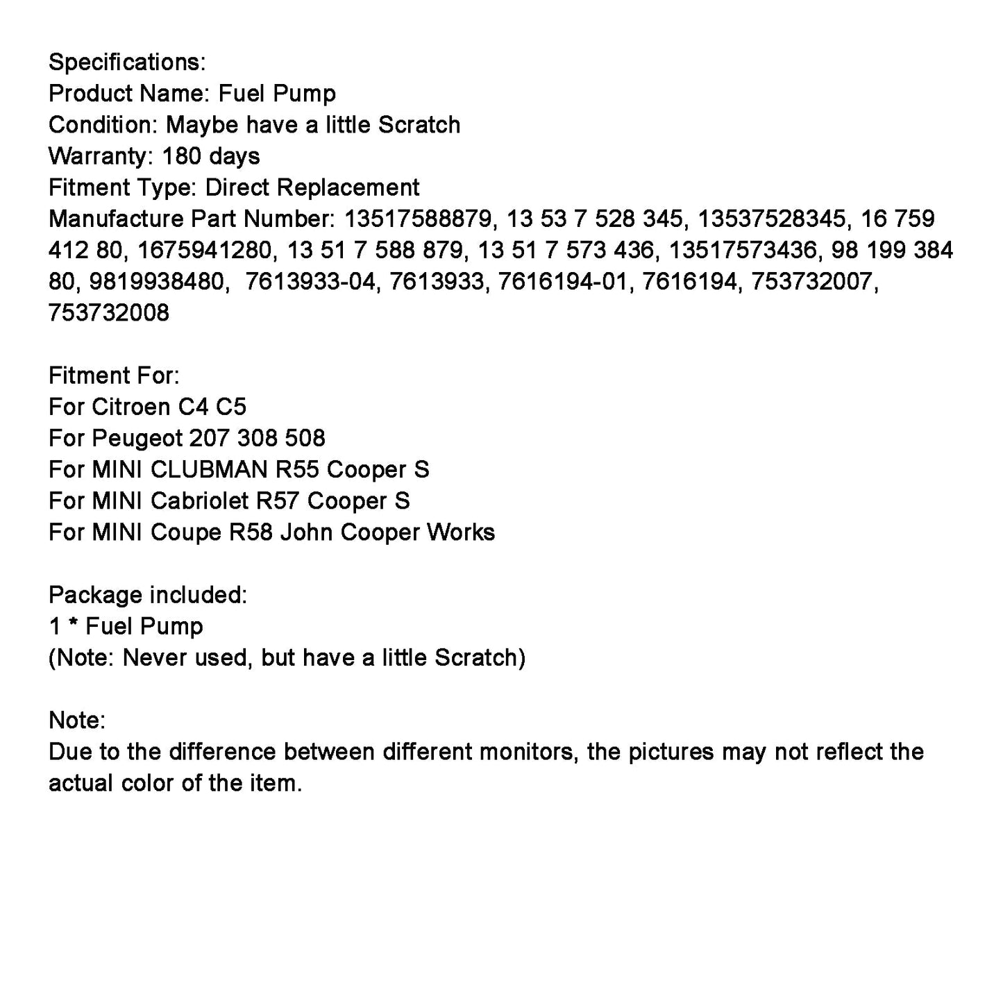 High Pressure Fuel Pump 1675941280 Fit Citroen C4 C5 Fit Peugeot 207 308 508