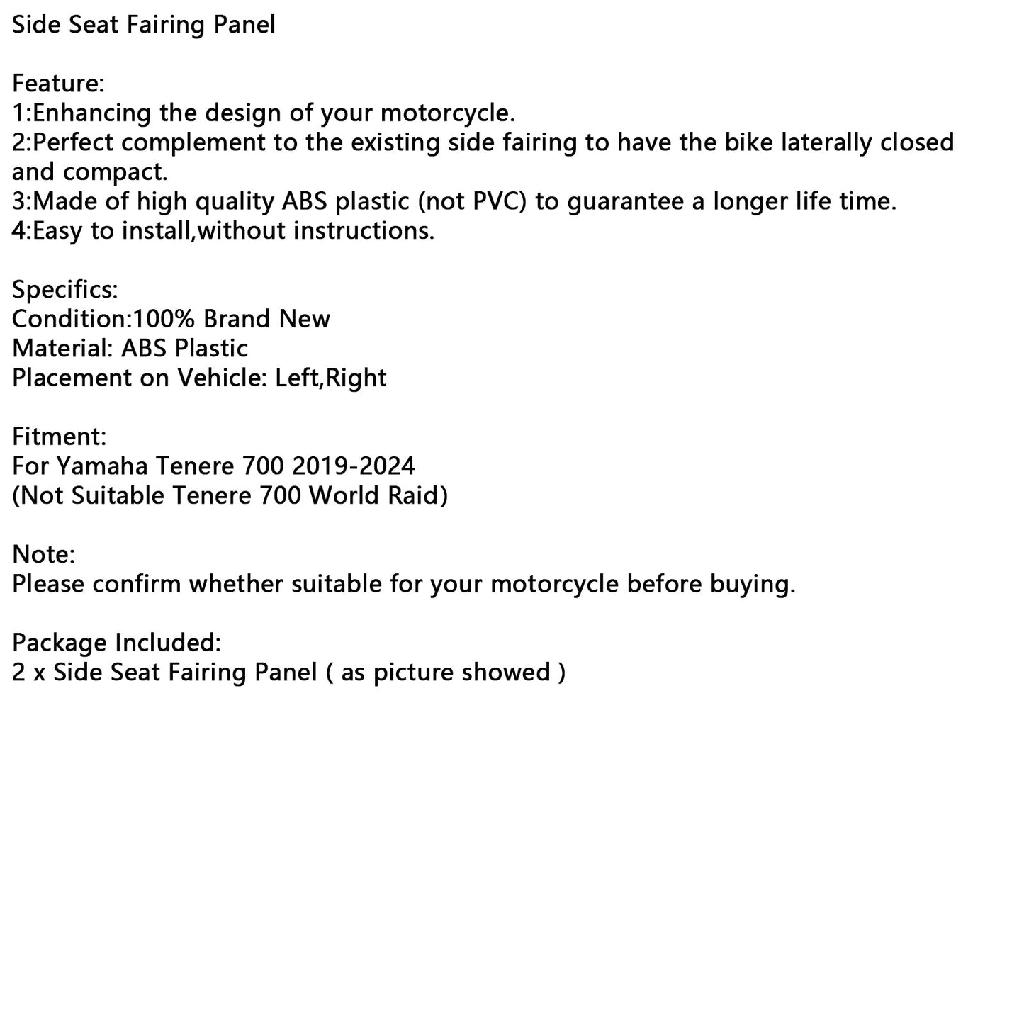 2019-2024 Yamaha Tenere 700 Side Seat Fairing Panel Cowl