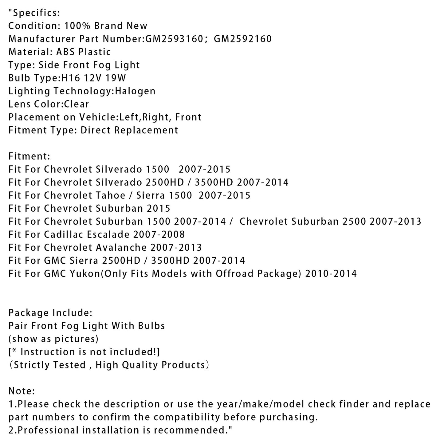 Pair Front Fog Light Lamps With Bulbs For Chevy Silverado 2007-2013 Clear Lens