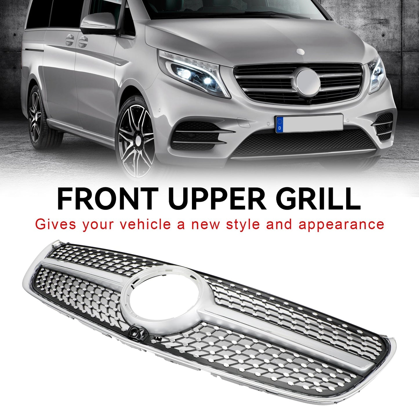 2014-2019 V Class W447 Benz Mercedes Grill Diamond Front Upper Grille Grill