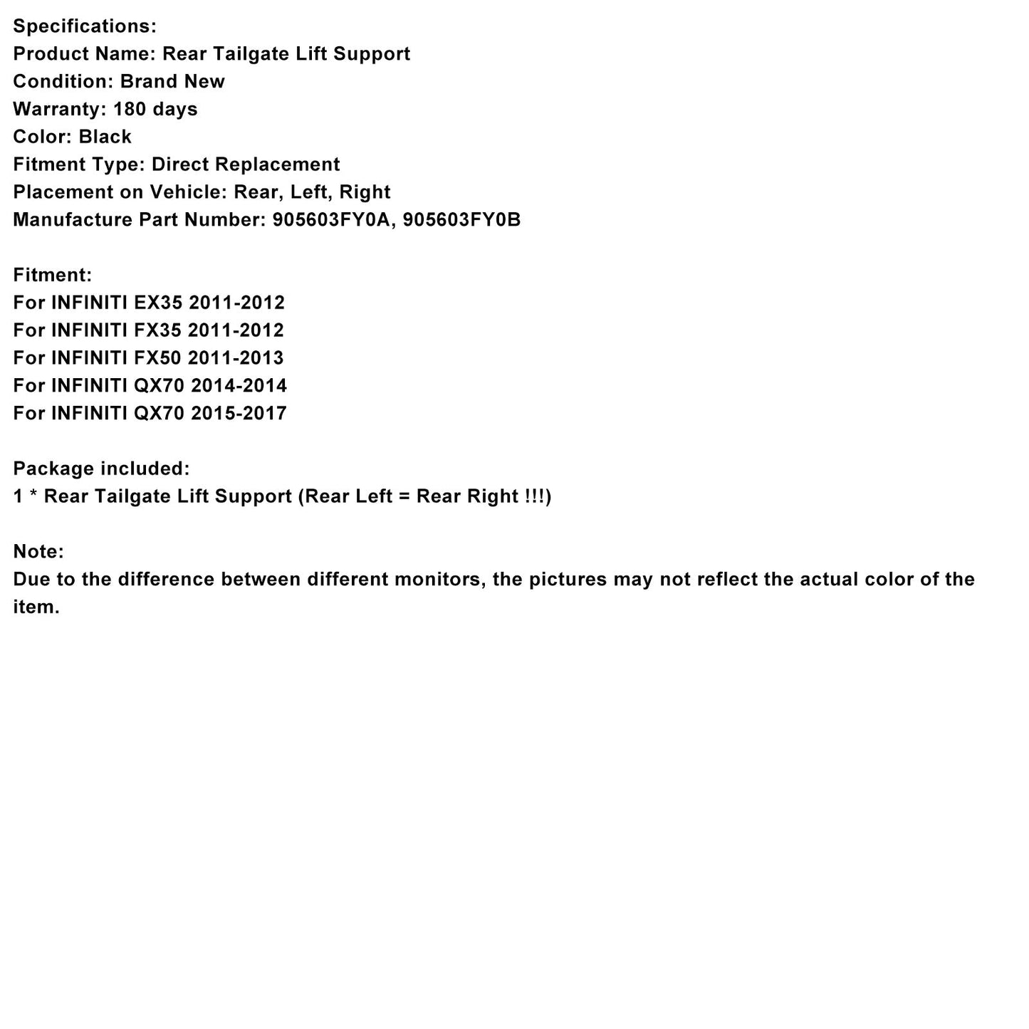 1PCS Rear Electric Tailgate Strut 905603FY0A Fit Infiniti EX35 FX35 FX50 QX70