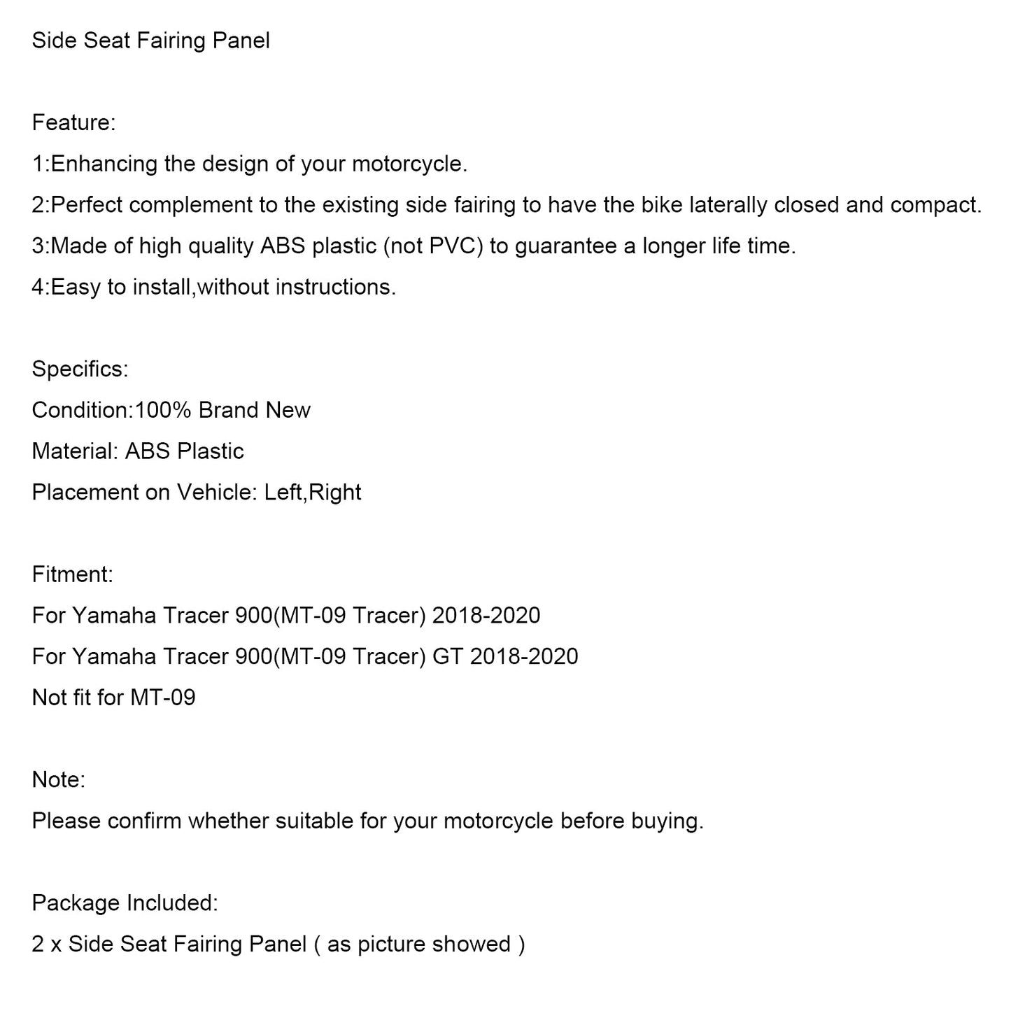 2018-2020 Yamaha Tracer 900 / GT Rear Tail Side Seat Fairing Panel