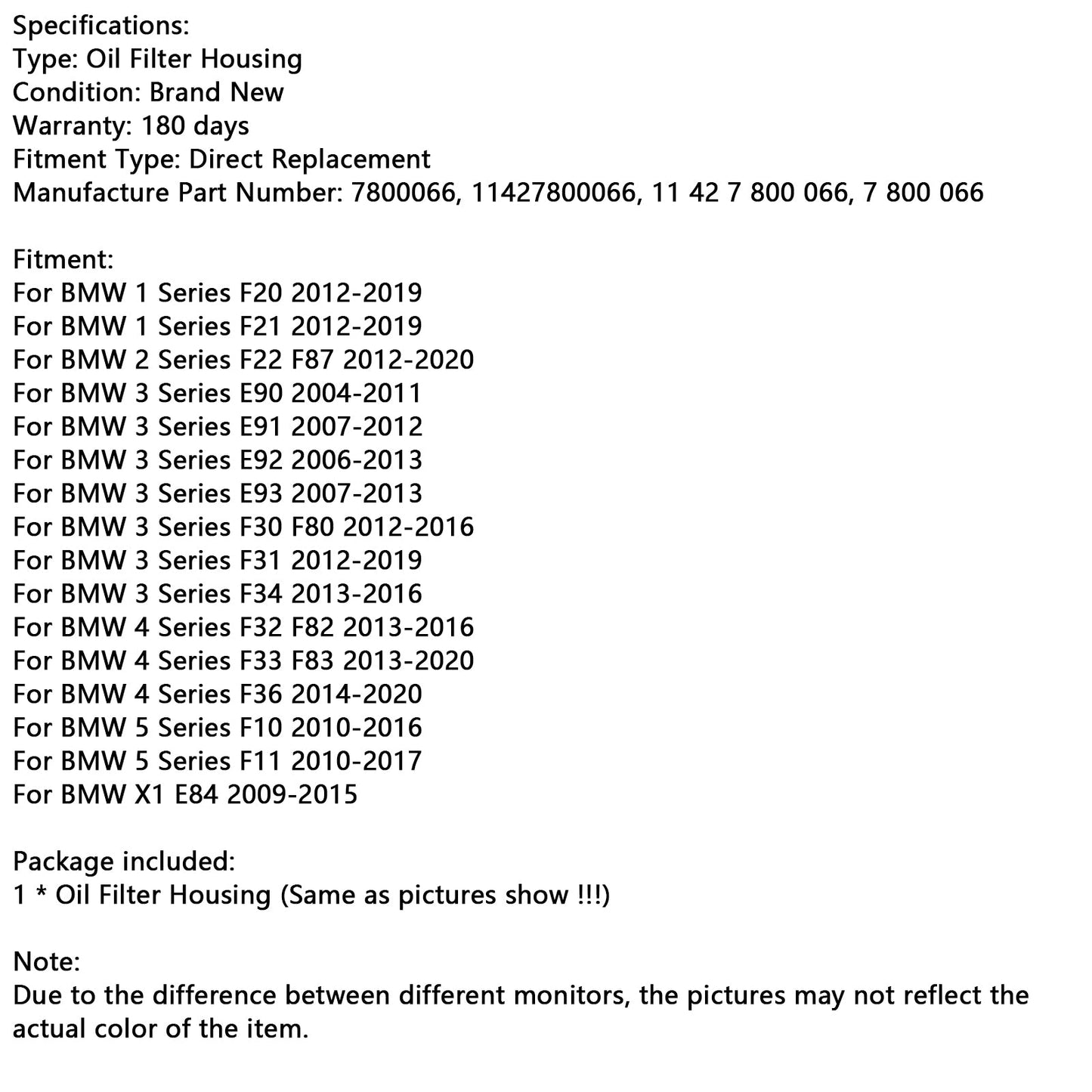 2012-2020 BMW 2 Series F22 F87 Oil Filter Housing 7800066 11427800066