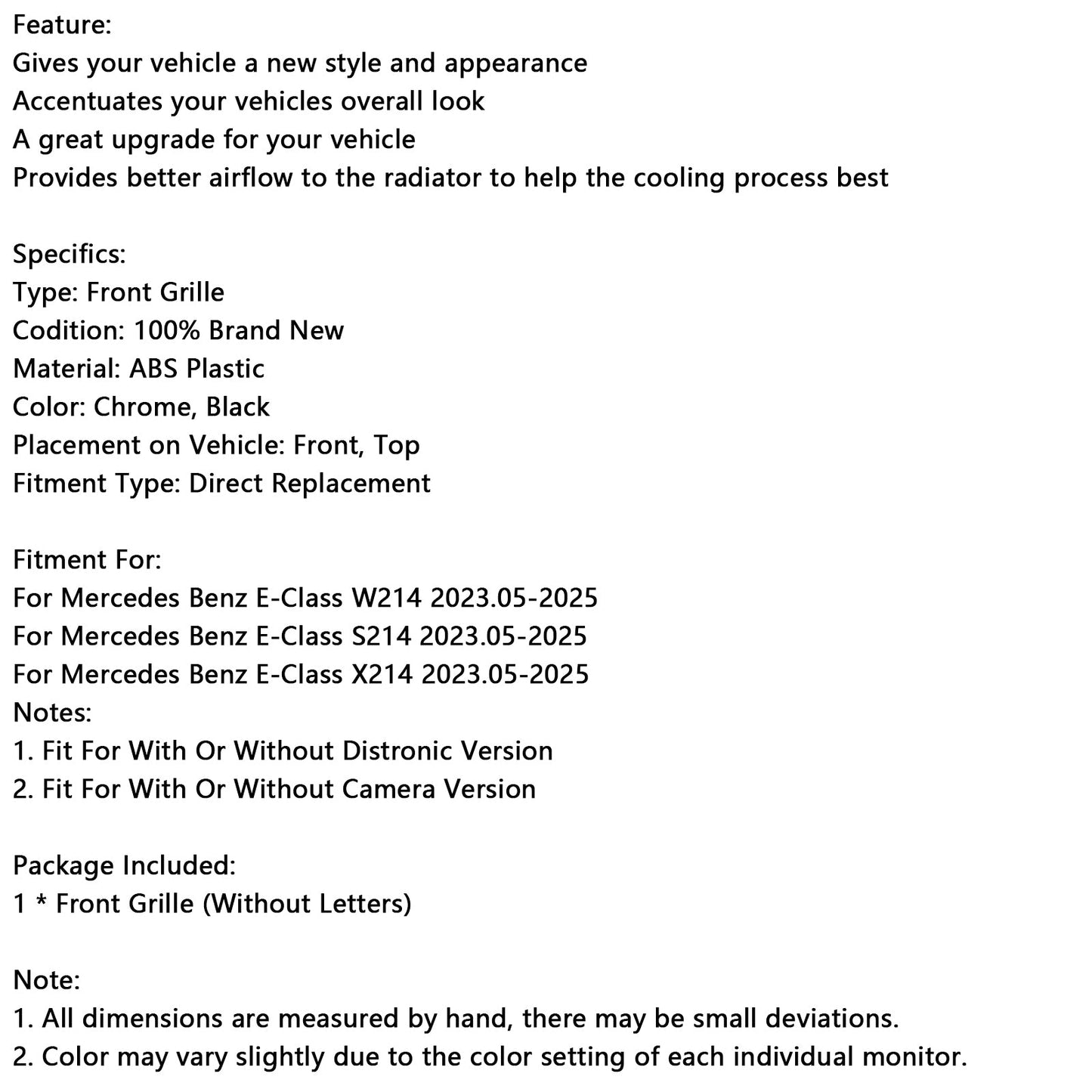 2024+ Mercedes-Benz E-Class W214 S214 X214 Front Bumper Grille Grill