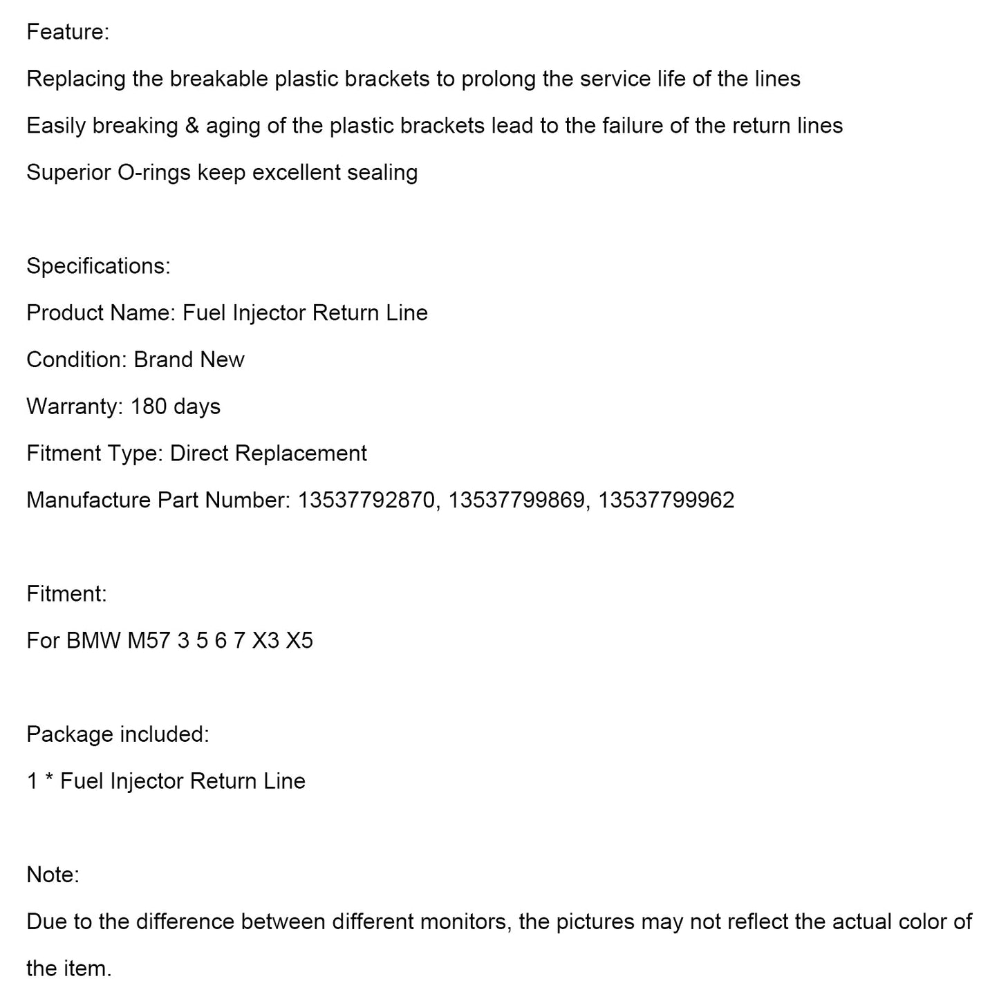 BMW 3 5 6 7 X2 X3 X5 X6 Fuel Return Line Hose Pipe Injector Hose Leak Line 13537792870 13537799869